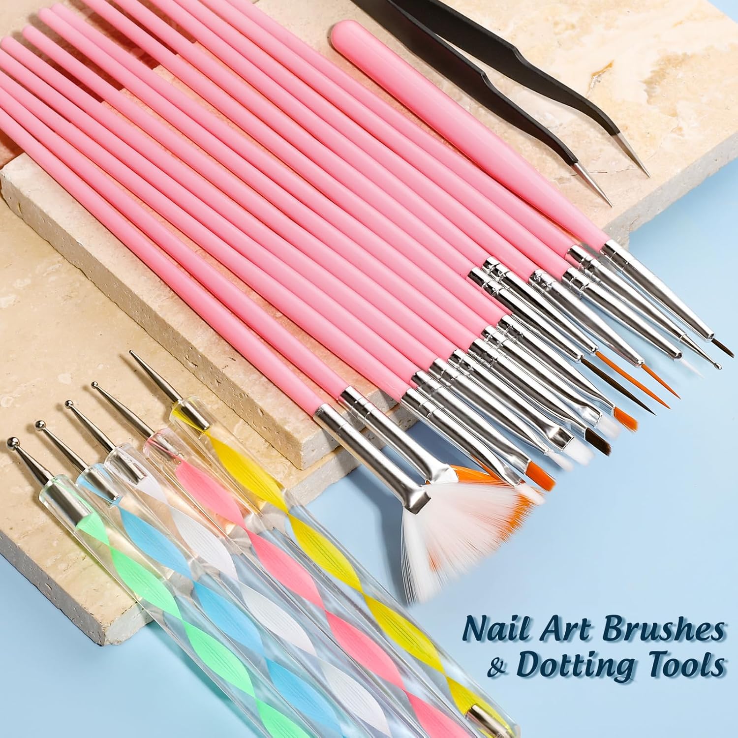 FANDAMEI 15-Piece Nail Art Brush Set with Dotting Pens, Stickers, Sequins, Foils, and Rhinestones - Image 2