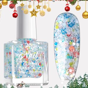 Chunky Glitter Christmas Nail Polish, Air Dry Nail Polish Christmas Colors, Rainbow Confetti Nail Polish, Long Lasting Holiday Nail Polish, Rainbow Glitter Nail Polish for Women Girls, 10ML