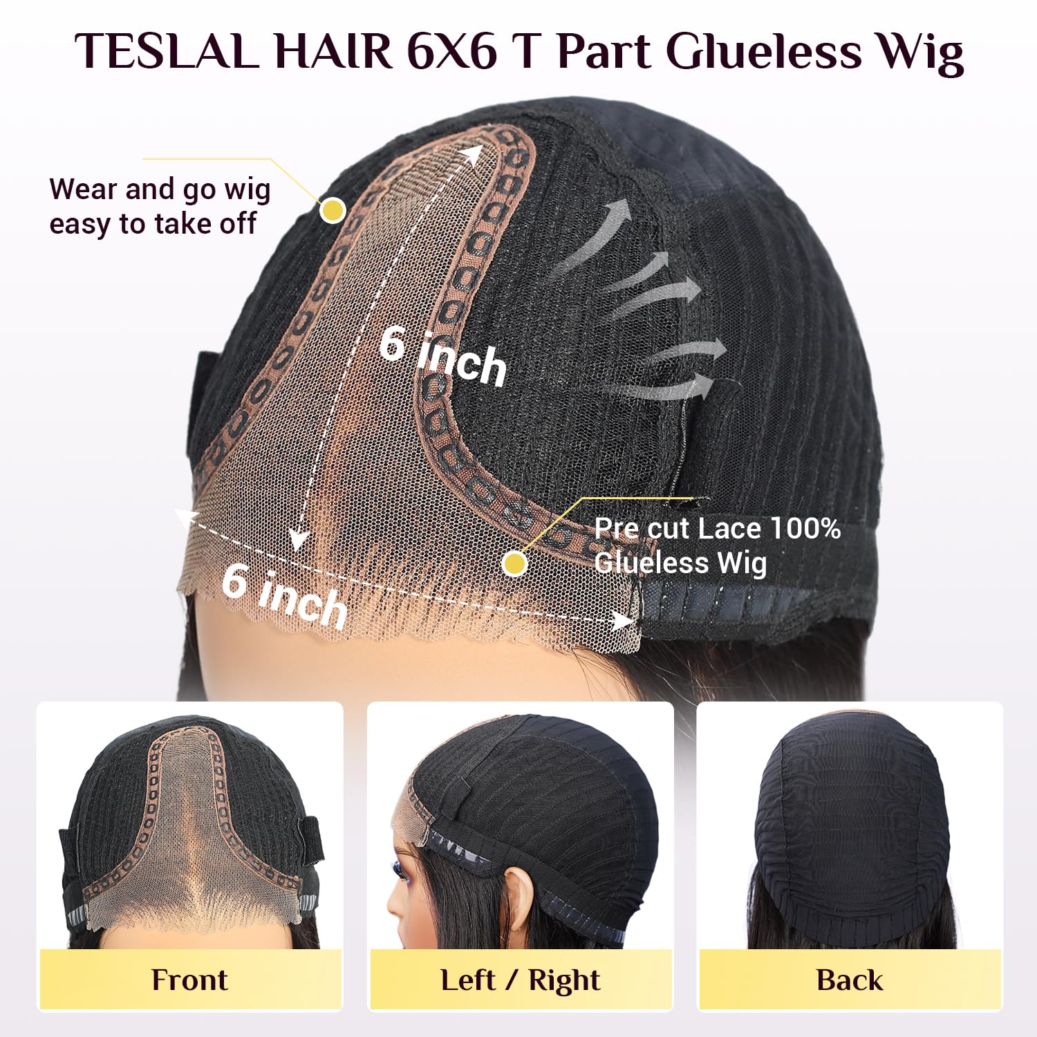 TESLAL Blend Wigs Human Hair Glueless Wear and Go Glueless Wigs Human Hair Pre Plucked Pre Cut Layered Wig Straight 6X6 Synthetic and Human Hair Blend Wig 20Inch Black Color 260% Density - Image 3