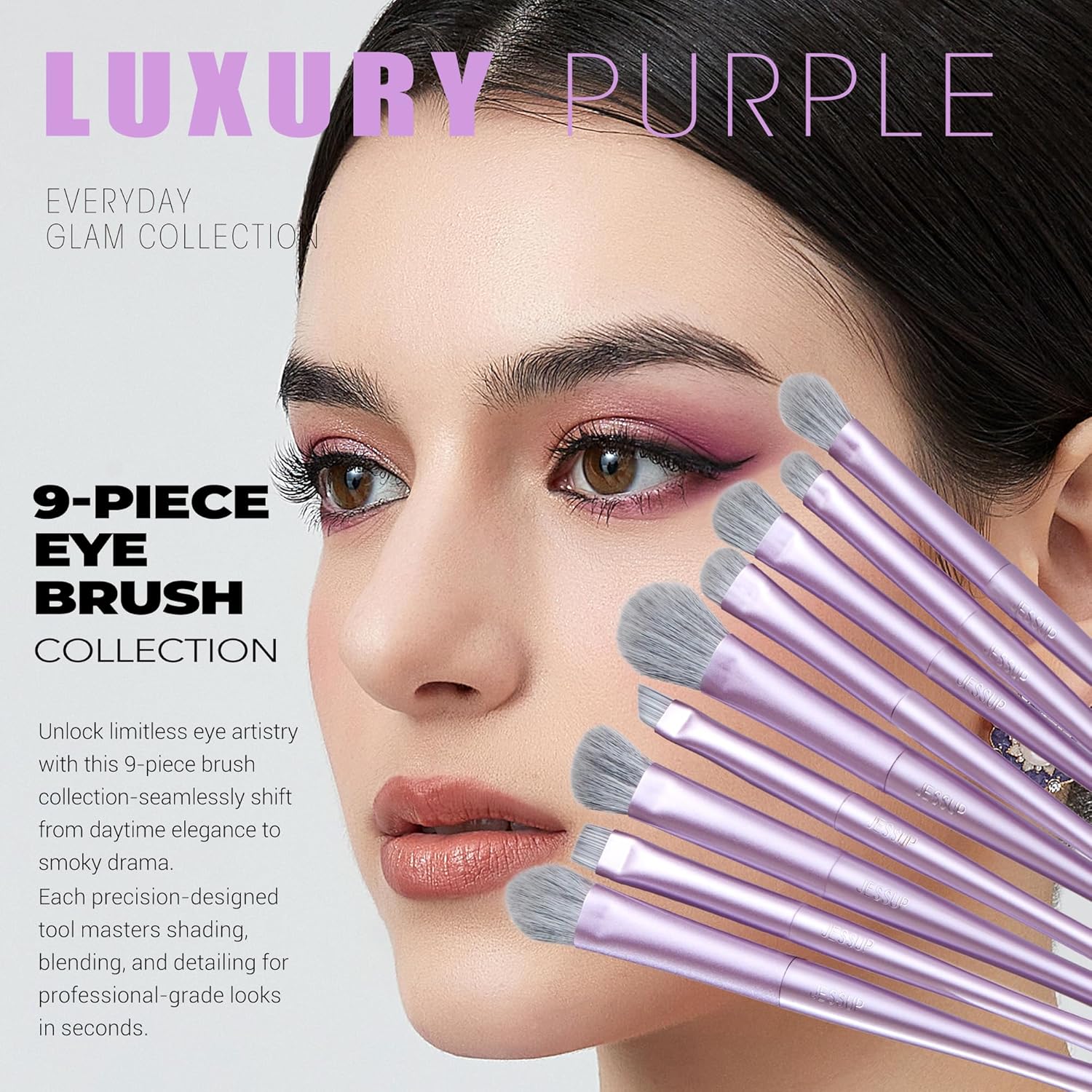 Jessup Makeup Brushes Set Professional 14pcs Vegan Make Up Brushes, Foundation Eyeshadow Concealer Contour Powder Blush Blending Eyeliner Brush, Premium Synthetic Fiber, Luxury Purple T512 - Image 4