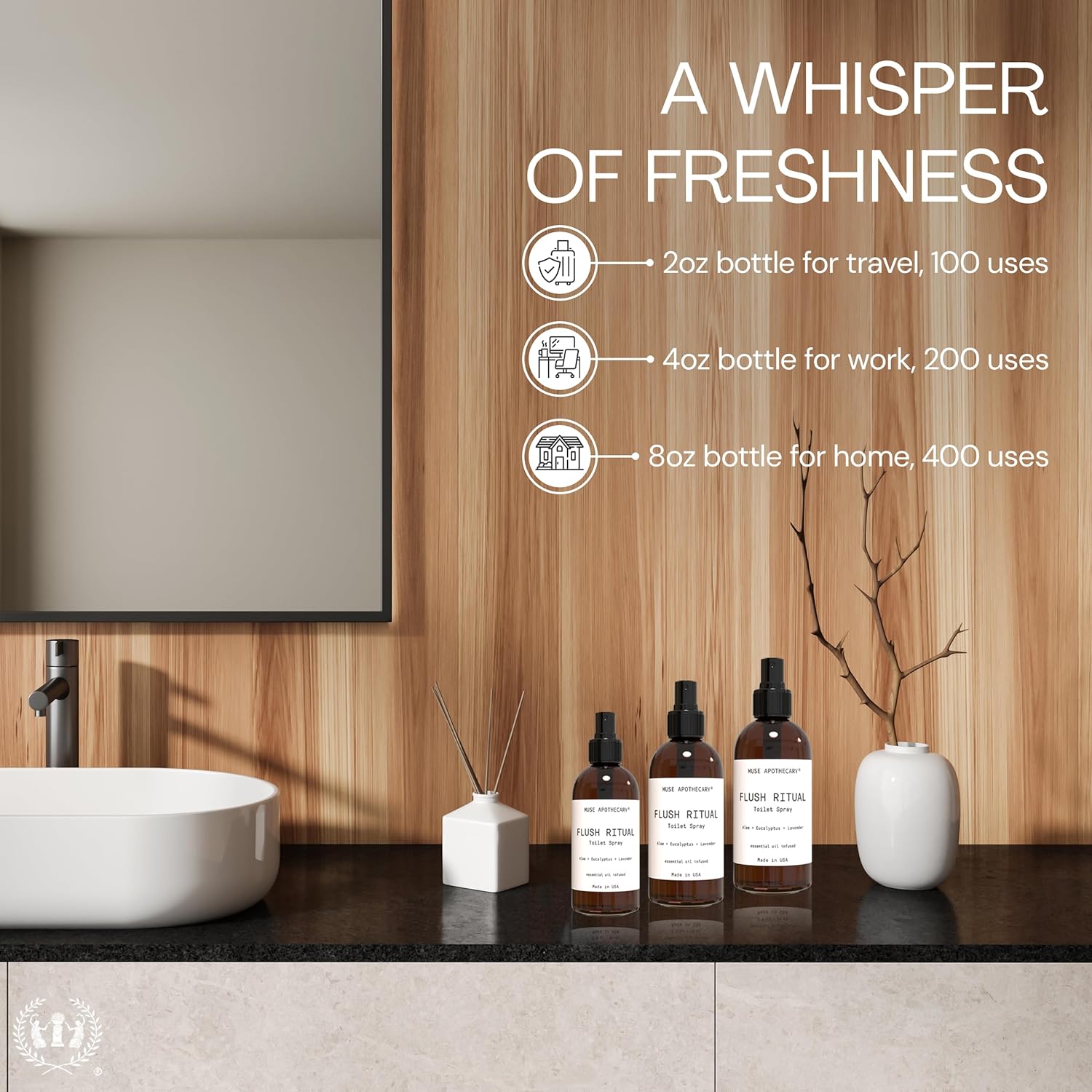 Muse Apothecary Flush Ritual - Aromatic & Refreshing Toilet Spray, Use Before You Go, 4 oz, Infused with Natural Essential Oils - Aloe + Eucalyptus + Lavender - Image 4