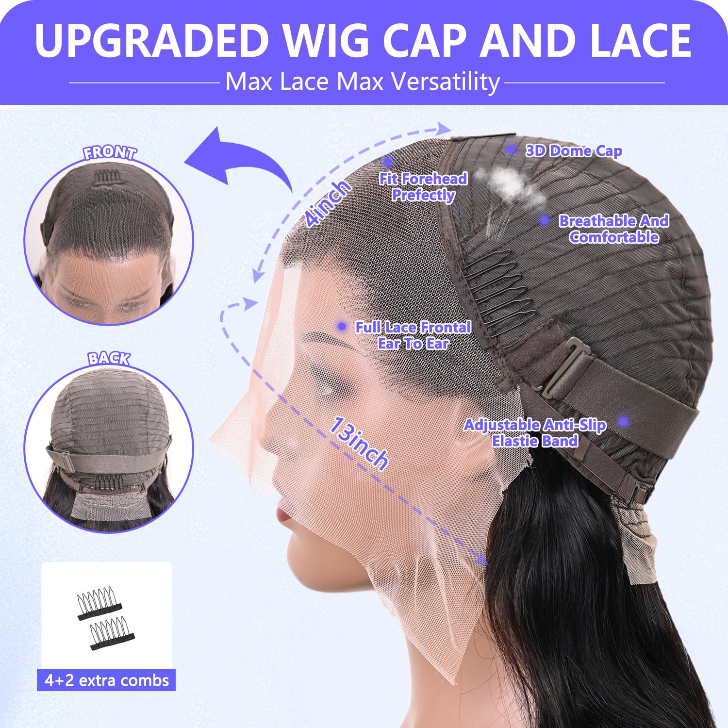Body Wave Lace Front Wigs Human Hair Pre Plucked 13x4 HD Transparent Lace Frontal Glueless Wigs Human Hair Natural Hairline 180 Density Lace Front Wigs Bleached Knots 24 Inch - Image 4