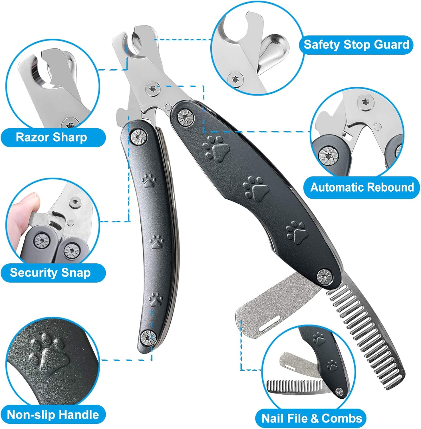 Best Dog Nail Trimmers for Anxiety Sensitive Dogs, Quiet Sharpest Smoothest Nail Clippers for Large Dog Medium Small, Professional Stainless Steel with Nail File & Comb, Left-Handed Friendly - Image 4