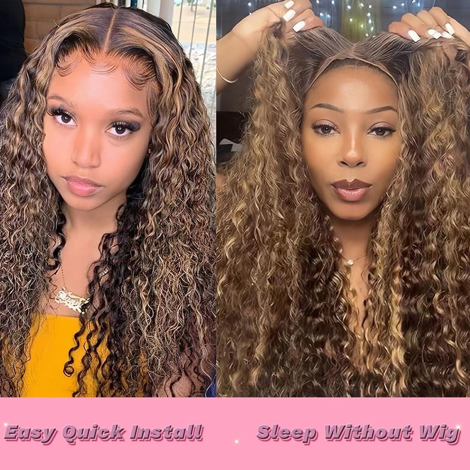 Highlight Ombre 4/27 Human Hair Wear and Go Glueless Wigs Deep Wave Curly Wet and Wavy Lace Front Pre Plucked Pre Cut 5x5 HD Lace Closure Wigs for Black Women (highlight ombre 4/27, 22 Inch) - Image 5