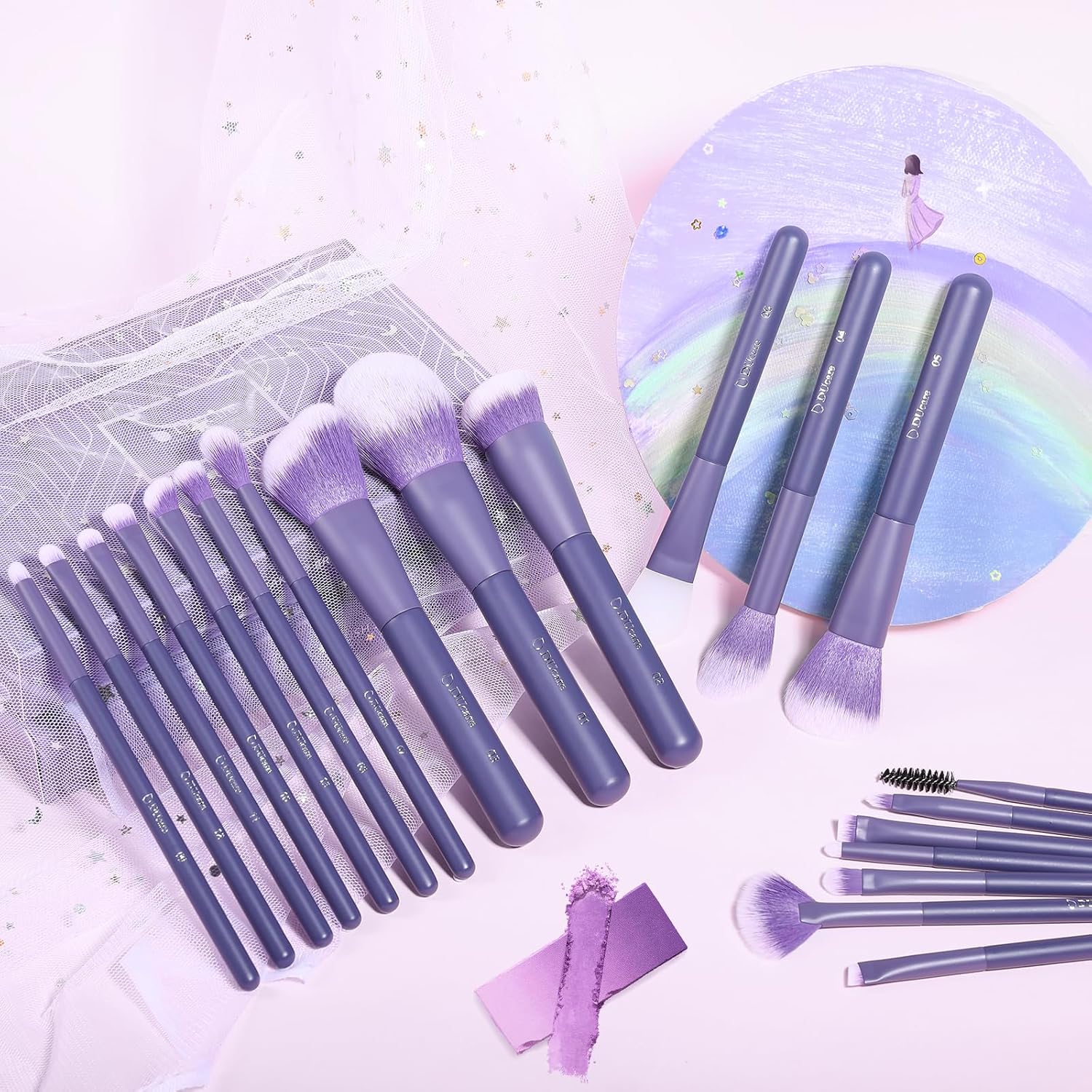 DUcare Makeup Brushes Professional 20Pcs Purple Makeup Brush set with Silicone Face Mask Brush Kabuki Foundation Blending Powder Blush Concealers Eyeshadows Brushes - Image 7