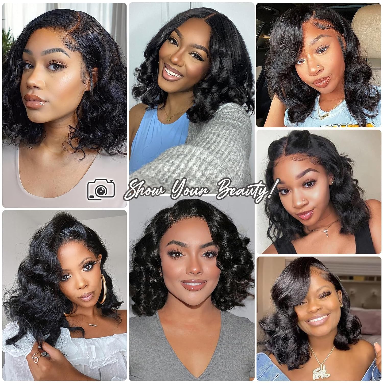 Body Wave 13x6 HD Lace Front Wigs Human Hair 200% Density Bob Wig Human Hair Pre Plucked Short Bob Wigs for Black Women Glueless Frontal Wig Human Hair Natural Black Loose Wavy 14 inch Bob Wig - Image 3