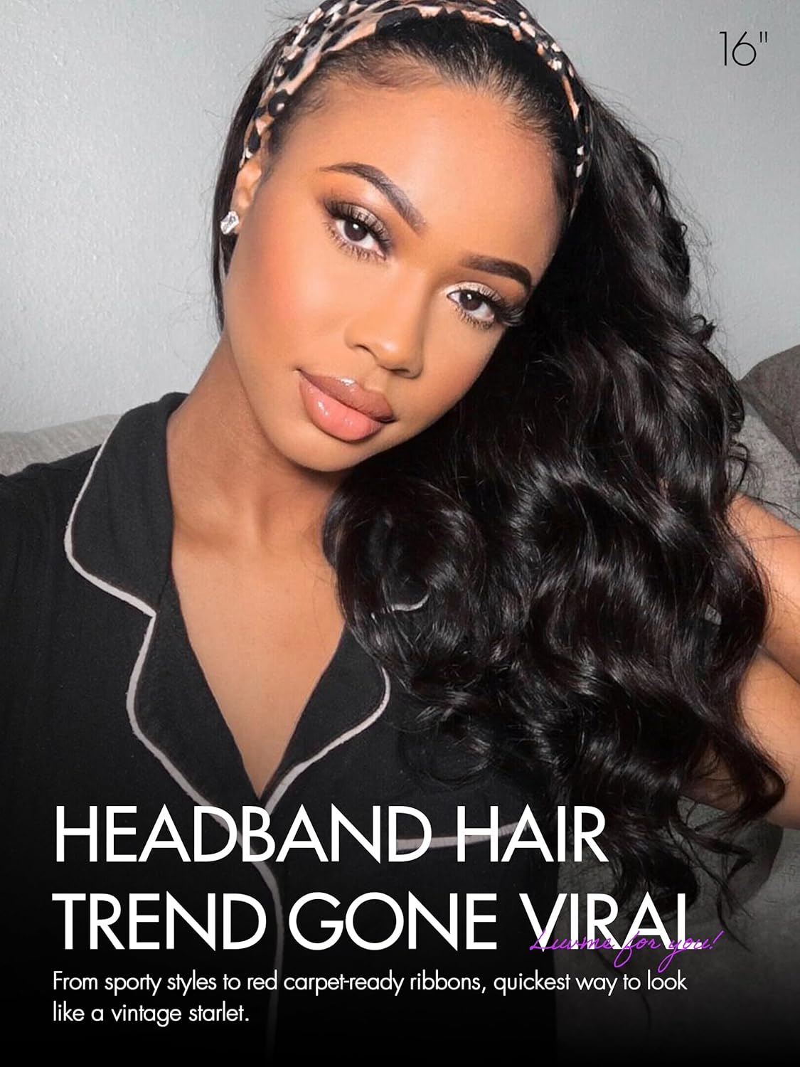 LUVME HAIR Body Wave Human Hair Headband Wig Ready to Go No Lace Glueless Human Hair Wigs with Adjustable Headband Natural Black Long Head Band Wig Beginners Friendly 18 Inch - Image 2