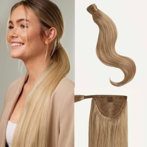 Luxy 100% Remy Human Hair, Clip-In Ponytail Extension, One-Piece Wrap & Secure Prongs - Natural Looking Volume & Length for All Hair Types 120 grams 20" Dirty Blonde Ponytail