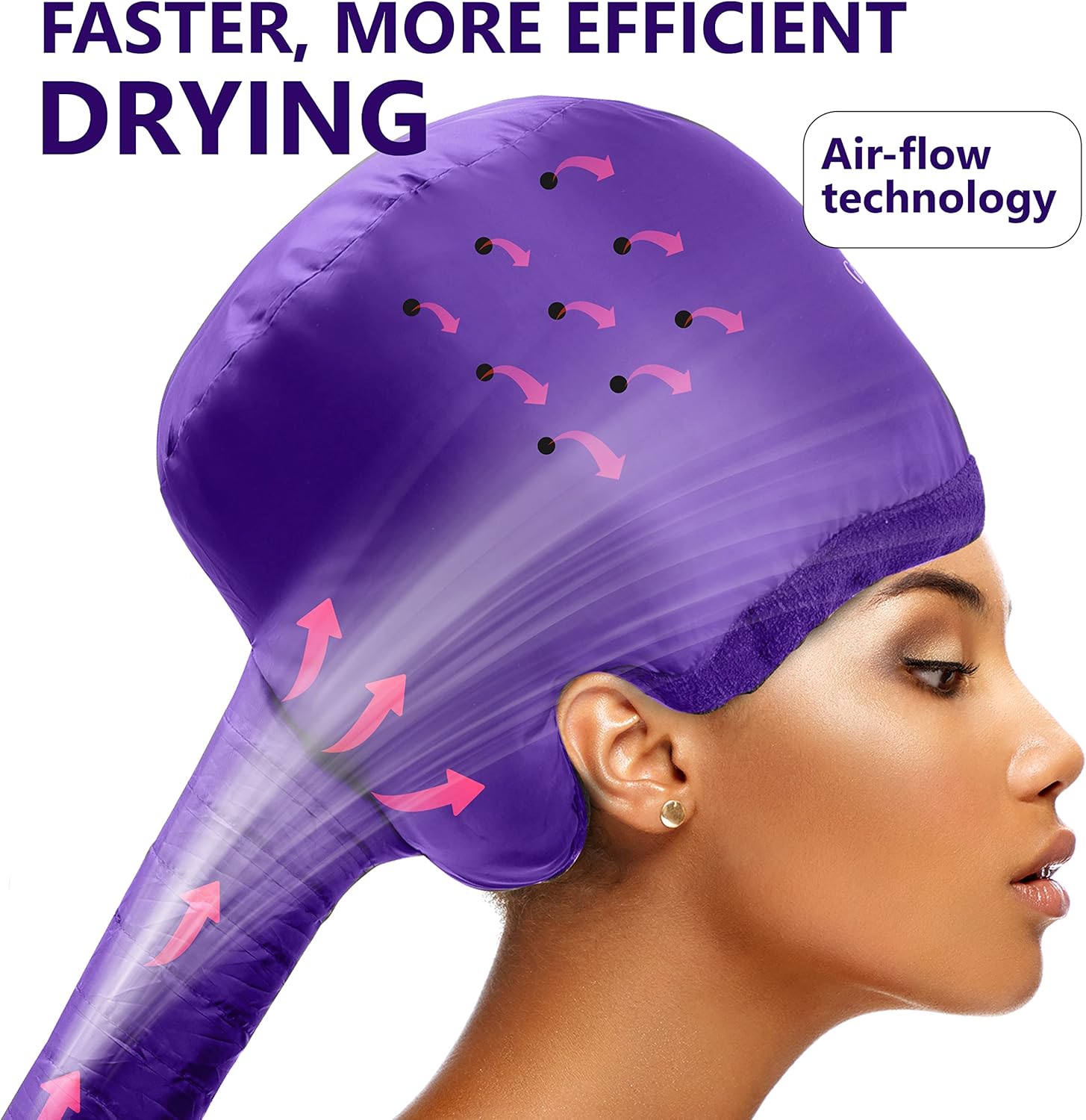 Bonnet Hair Dryer w/A Headband Integrated That Reduces Heat Around Ears & Neck - Hair Dryer Diffuser Cap for Hair Dryer Curly Hair, Speeds Up Drying Time, Deep Conditioning at Home - Large (Purple) - Image 3
