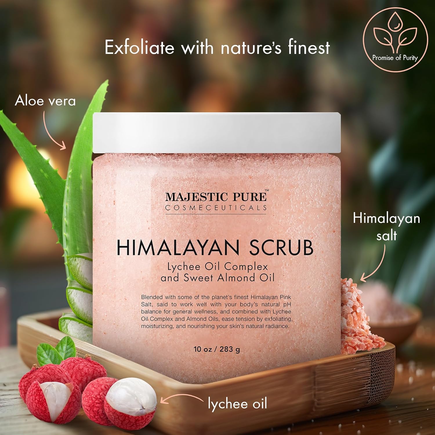 MAJESTIC PURE Himalayan Salt Body Scrub with Lychee Oil, Exfoliating Salt Scrub to Exfoliate & Moisturize Skin, Deep Cleansing - 10 oz - Image 2