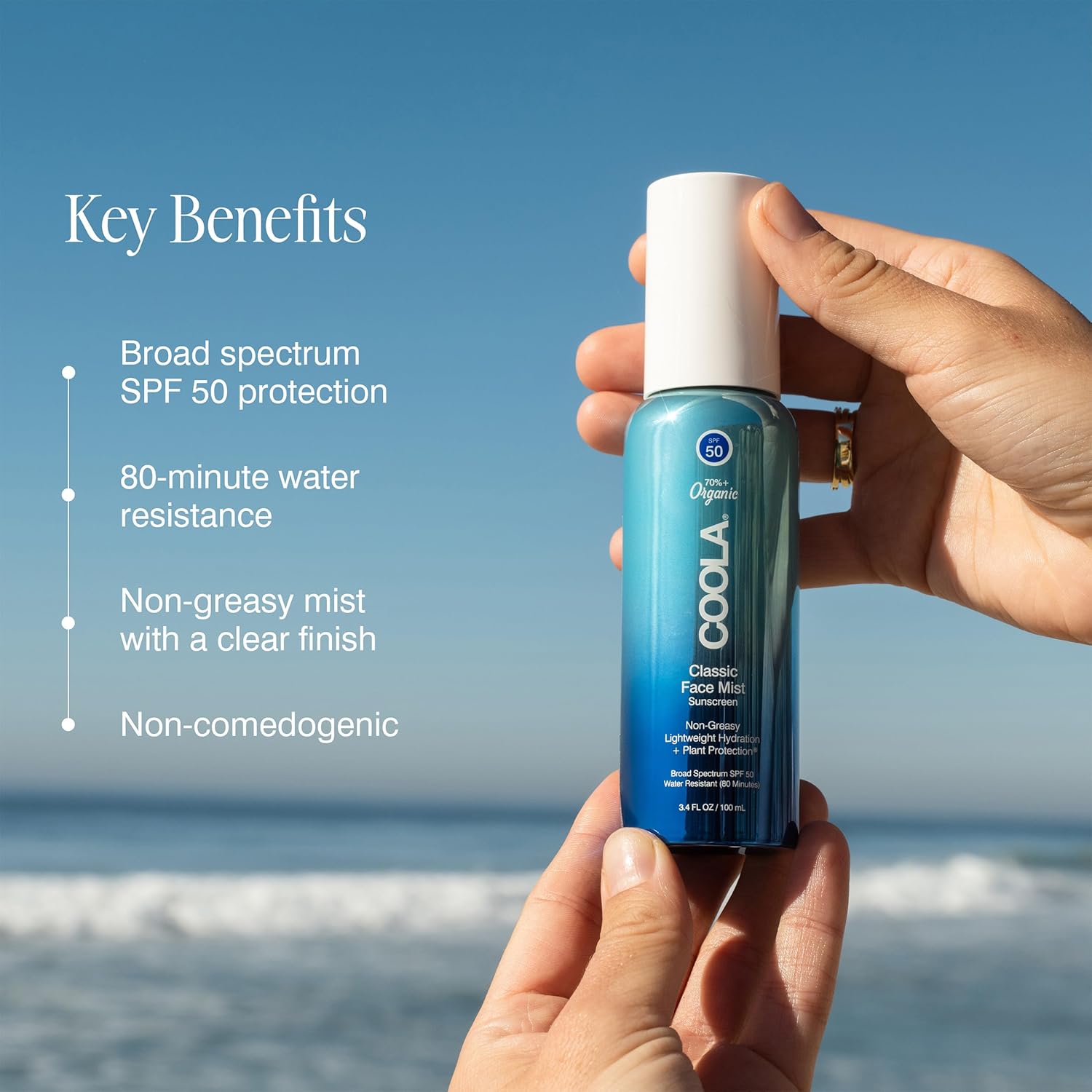 COOLA Organic Sunscreen SPF 50 Sunblock Face Mist, Dermatologist Tested Skin Care for Daily Protection, Vegan and Gluten Free, Natural Fragrance, 3.4 Fl Oz - Image 3