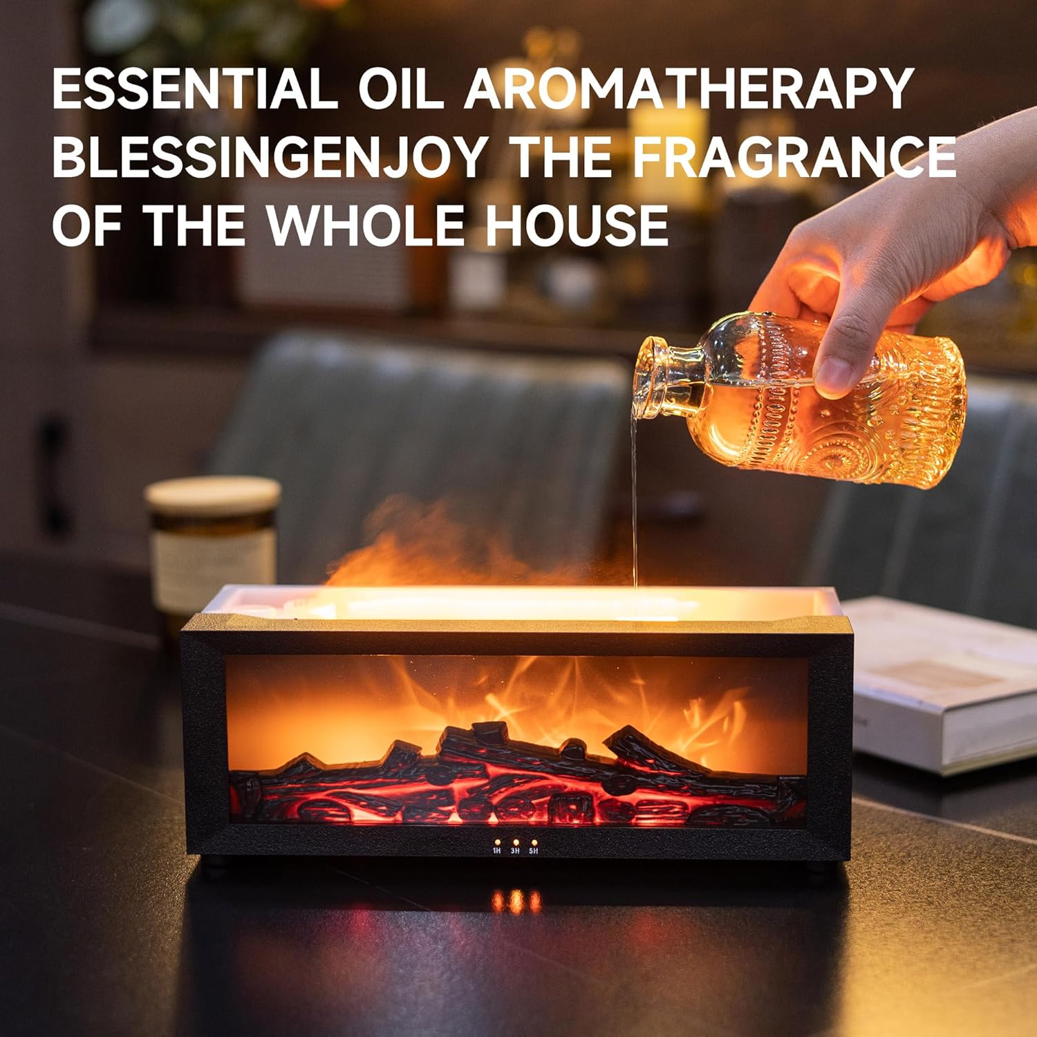 Fireplace Flame Air Diffuser Humidifier,7 Colors Aromatherapy Essential Oil Diffuser,Ultrasonic Aroma Humidifier with Timer for Home,Bedroom,Office,Yoga (BlackB, L) - Image 4