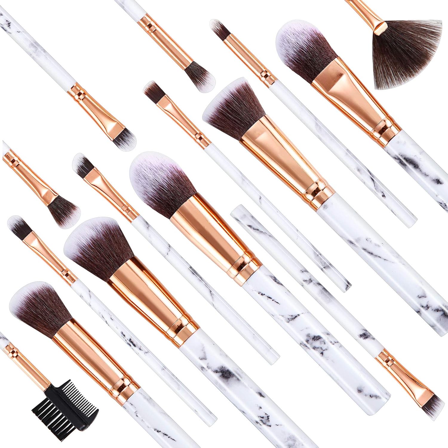 Makeup Brushes DUAIU 15PCs Marble Makeup Brush Set Premium Synthetic Kabuki Powder Blush Contour Foundation Concealer Eyeshadow Brushes with Makeup Sponge Make up Tool A Grey - Image 7