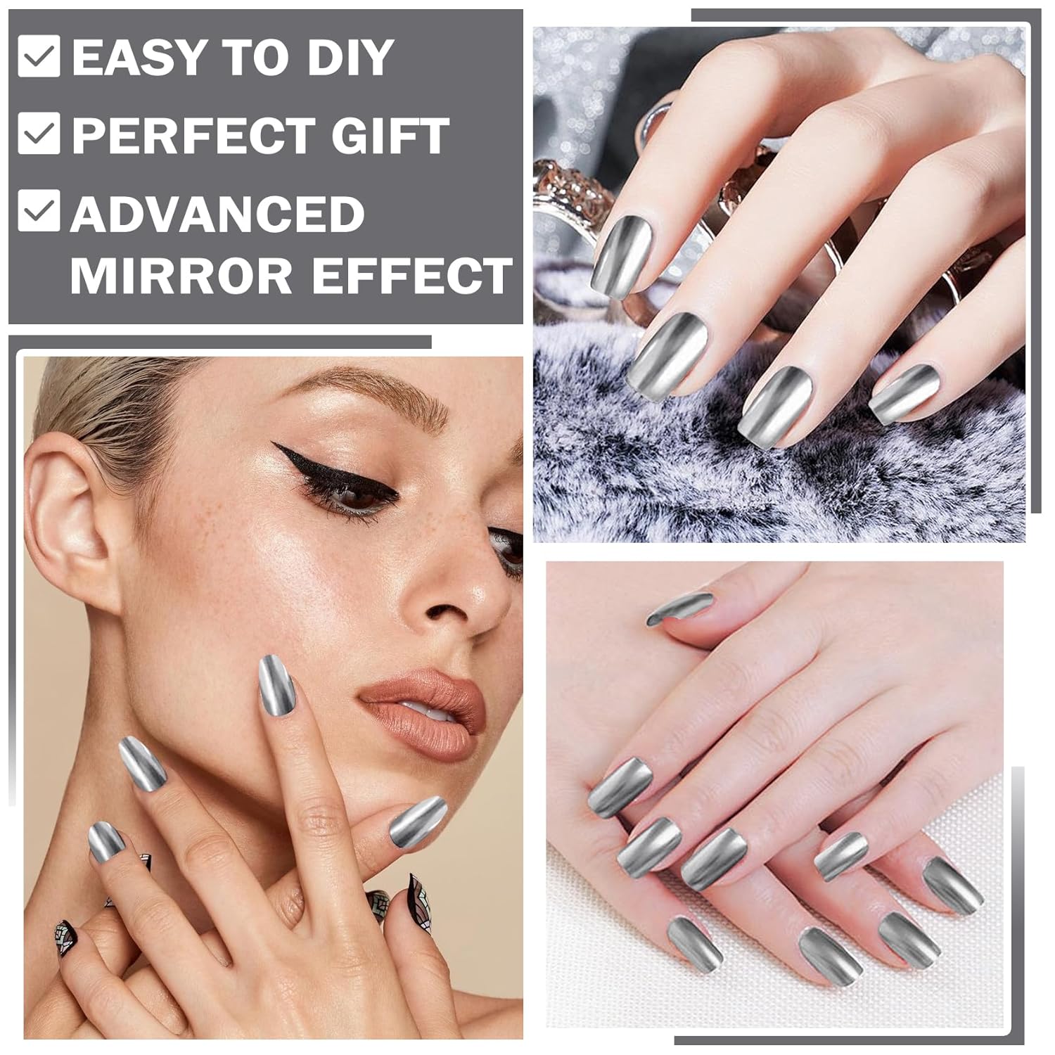 Silver Nail Polish Metallic Mirror Effect Chrome Nail Polish for DIY and Professional Nail Art (18ML, Silver) - Image 4