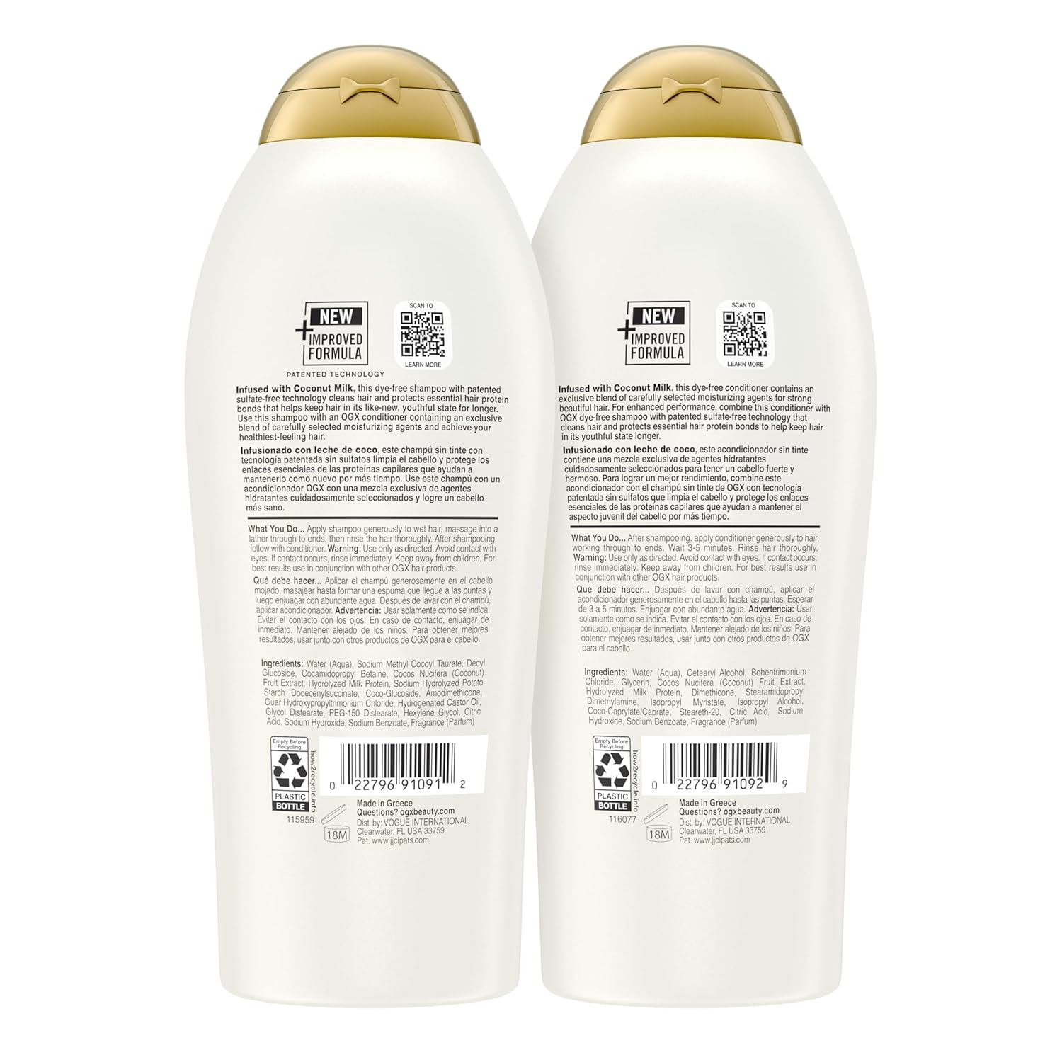OGX Shampoo and Conditioner Set, Nourishing + Coconut Milk, Sulfate Free Shampoo and Conditioner for Moisturizing & Strengthening Hair Care, 25.4 FL OZ, 2 Pack - Image 8