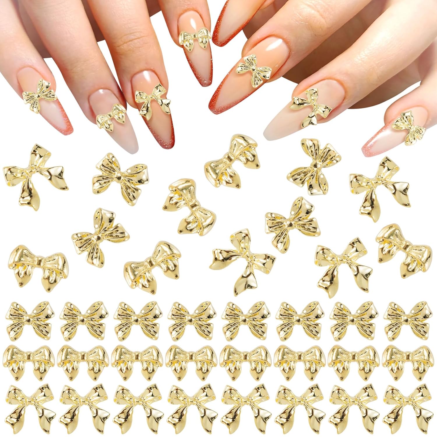 90Pcs Gold Bow Nail Charm 3 Styles Bowknot Nail Bows Glitter Acrylic Kawaii Halloween Christmas Wedding Prom Decoration for Women Scrapbook Envelope Cards Making