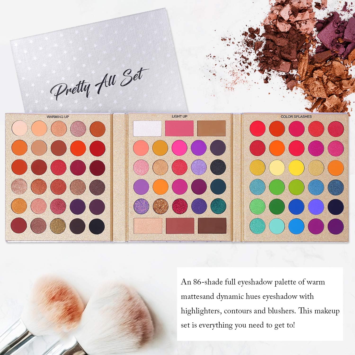 UCANBE Makeup Eyeshadow Palette + 15Pcs Brush Set, Pigmented 86 Colors Make Up Pallet with Brushes, Matte Shimmer Glitter Palettes Valentine's Gift Kit, Eye Shadow Highlighter Contour Blush Beauty Kit - Image 2