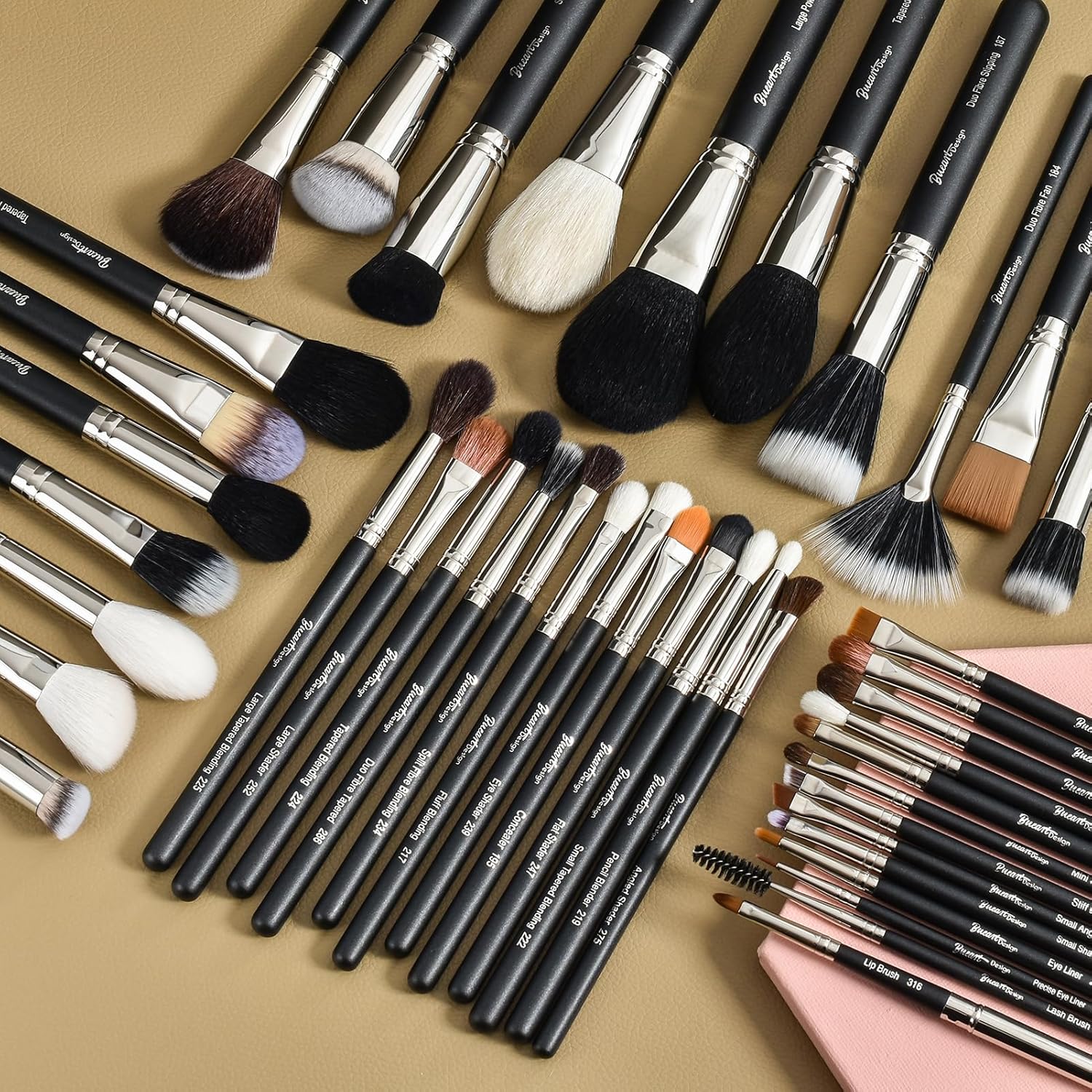 Makeup Artist MUST HAVES 42Pcs Makeup Brushes Set with Real Natural Goat Hair By BUEART DESIGN (42Pcs Matte Pearl Black) - Image 2