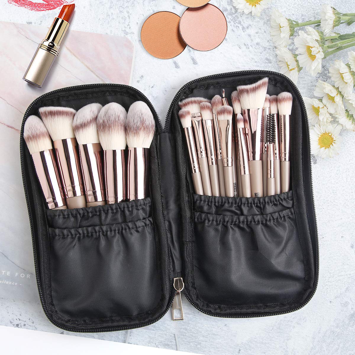 Makeup Brushes, 18 Pcs Professional Premium Synthetic Makeup Brush Set with Case, Foundation Kabuki Eye Travel Make up Brushes sets (Champagne Gold) - Image 6
