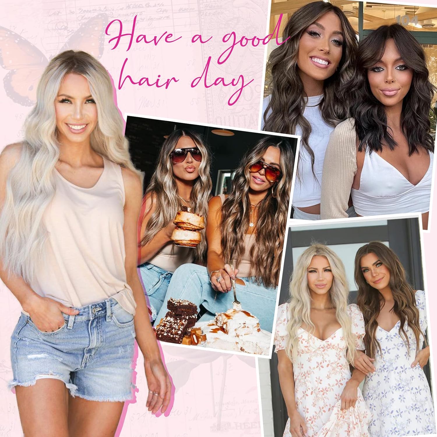 REECHO 12 Inch Invisible Wire Hair Extensions Chocolate Brown Blonde Highlights Single Pack - Image 7