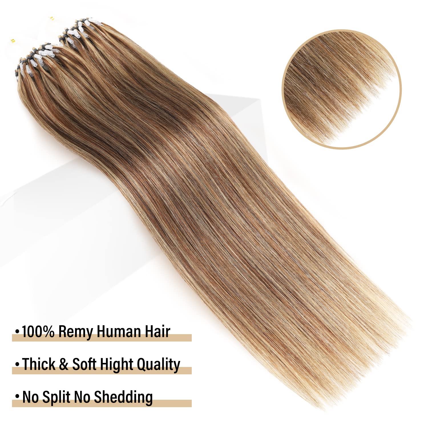 Sisily Micro Loop Human Hair Extensions Ombre Chocolate Brown Caramel Blonde Balayage 18 Inch Straight - Image 3