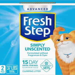 Fresh Step Advanced Simply Unscented Clumping Litter, Fresh Step Unscented Cat Litter Fights Odor on Contact, 37 lbs. (2 x 18.5 lb. Box)