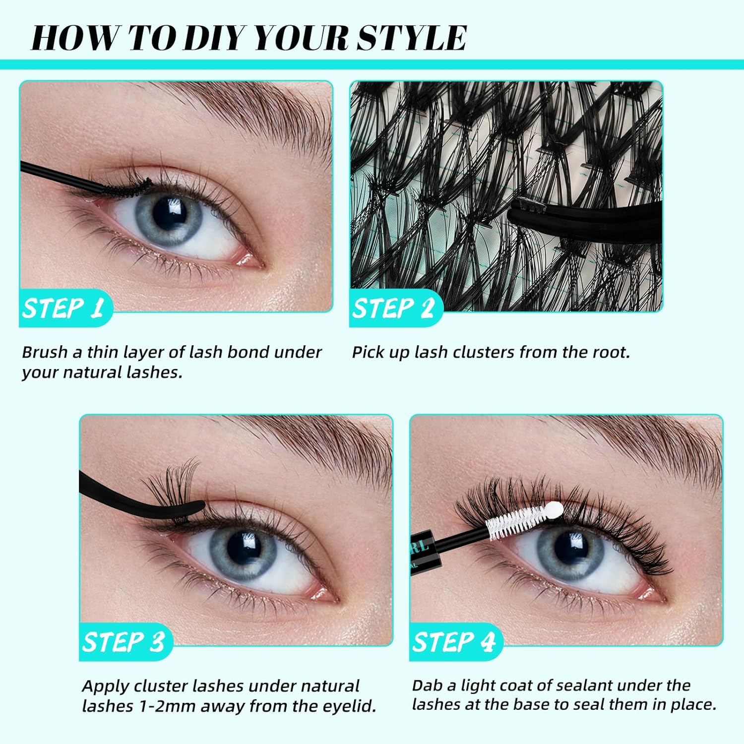 Lash Clusters Kit 320Pcs,DIY Individual Lashes Clusters Kit,Lash Bond And Seal,Lash Remover For Eyelashes Extensions,Lash Applicator Tool For False Eyelash Cluster Kit At Home(3040D,D-Mix9-16mm Kit) - Image 6