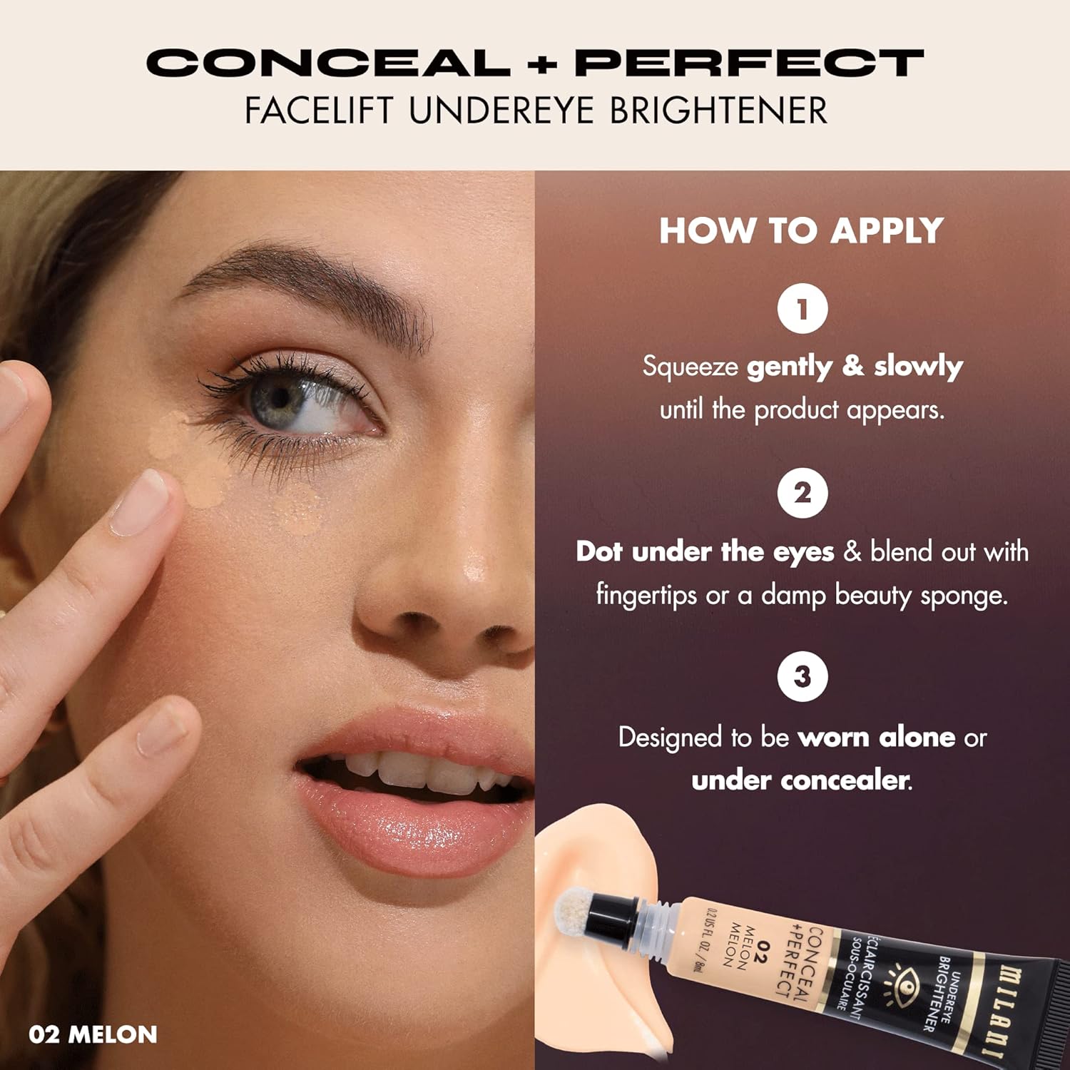 Milani Conceal + Perfect Undereye Brightener for Treating Dark Circles, Face Lift Collection - Rose - Image 5