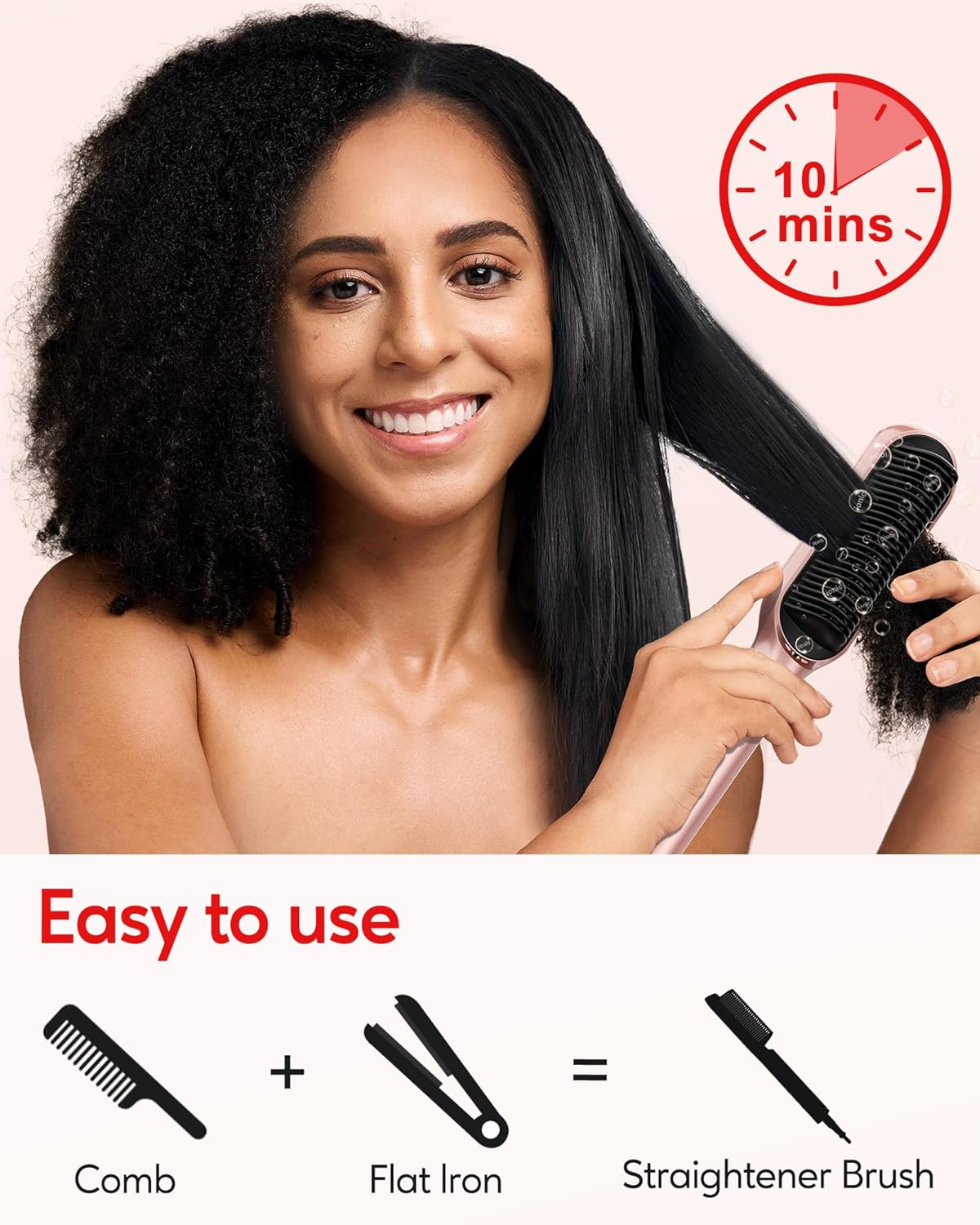 Terviiix Frizz Buster Ionic Hair Straightener Brush with MCH Heater - Rapid 450°F in 20S, Hair Straightener Comb for Efficient One-Pass, Anti-Scald, 13 Heat Settings, Digital Display, Dual Voltage - Image 2