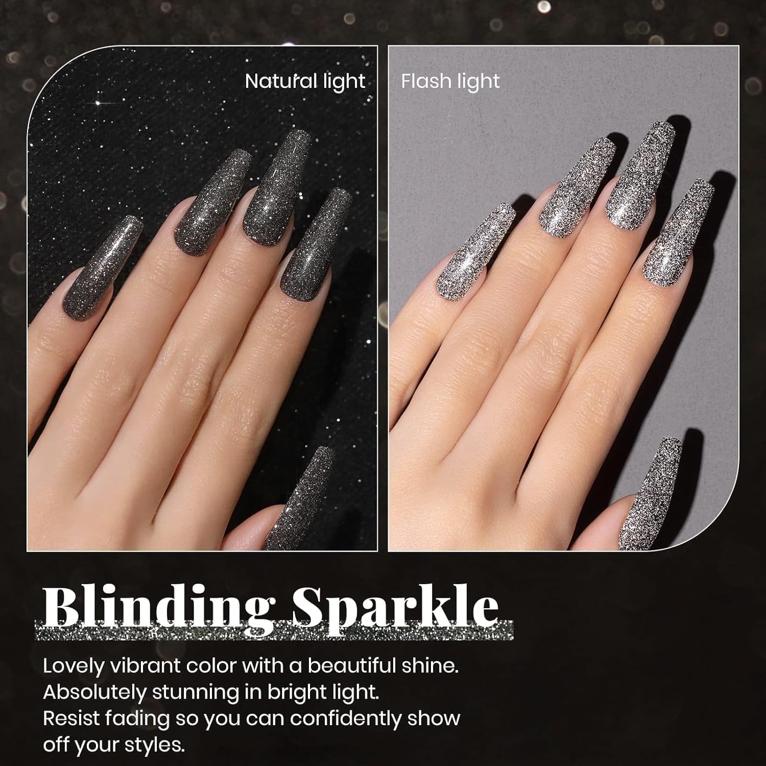 Beetles Black Gel Nail Polish, 1Pcs 15ML Glitter Gel Nail Polish Black Sparkle Reflective Shimmer Color Soak Off UV Lamp Disco Nail Art Manicure Salon DIY at Home Gifts for Her - Image 3