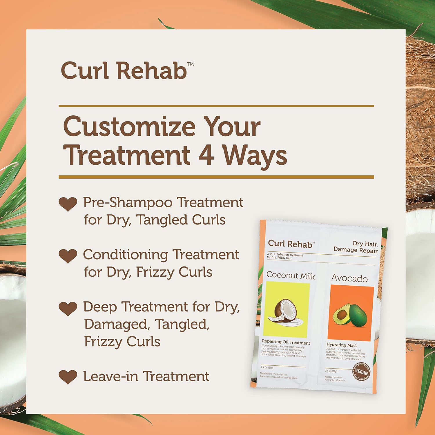 Revitalize & Repair: Vegan & Cruelty-Free 2-in-1 Hair Mask with Coconut Milk & Avocado Oil for Dry, Damaged Hair Treatment 2.4 oz - Image 2