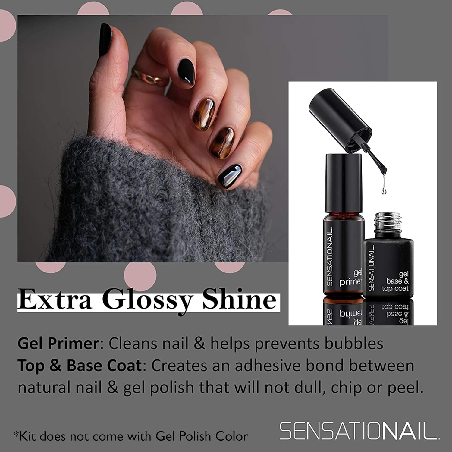 Sensationail Gel Base and Top Coat Nail Polish Kit - For a Long-Lasting Salon Grade Manicure - 4 Piece Set Includes Gel Primer, Base & Top Coat, and Essentials - Lasts Up to 2 Weeks - Image 2
