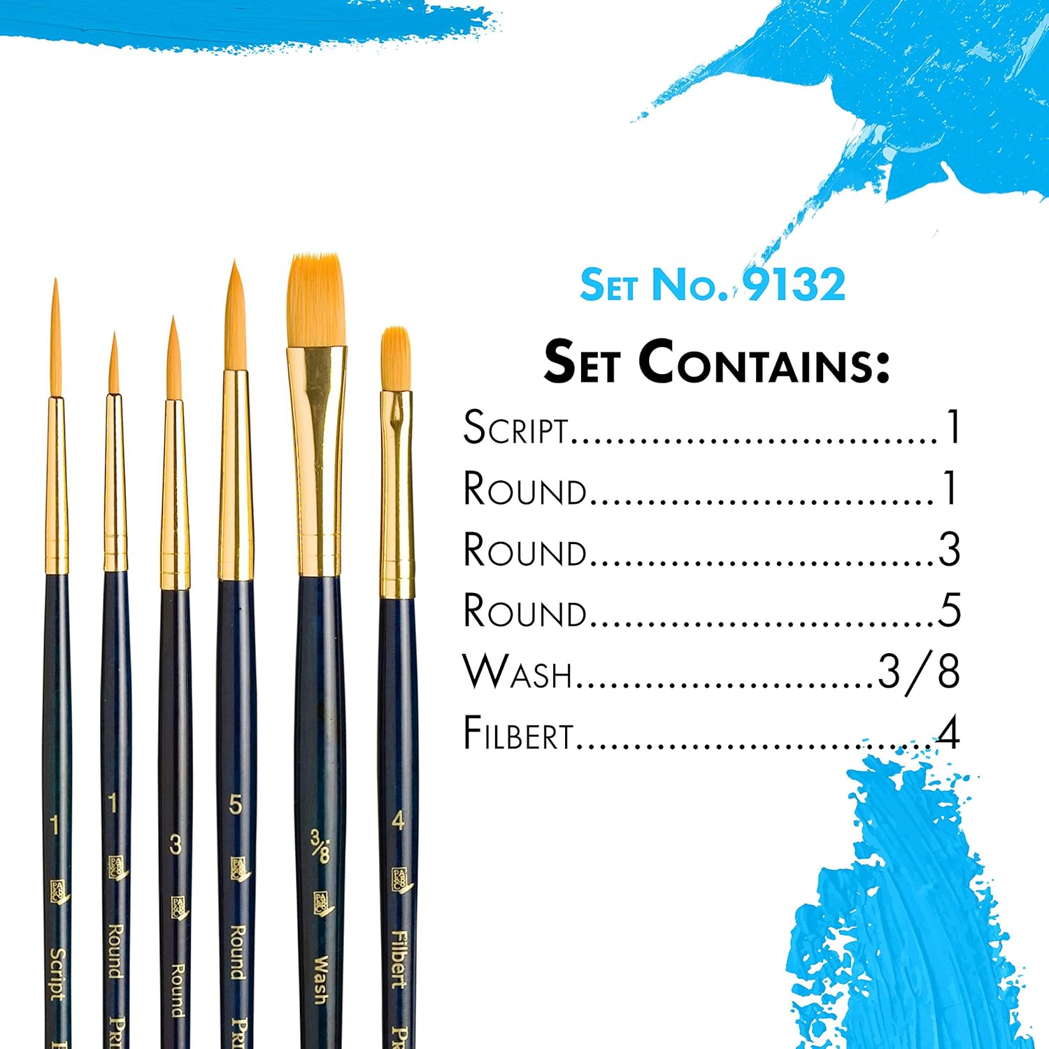 Princeton RealValue Paintbrush, Round 1,3,5,Filbert 4,Script 1,Wash 3/8, Dark Blue - Image 3