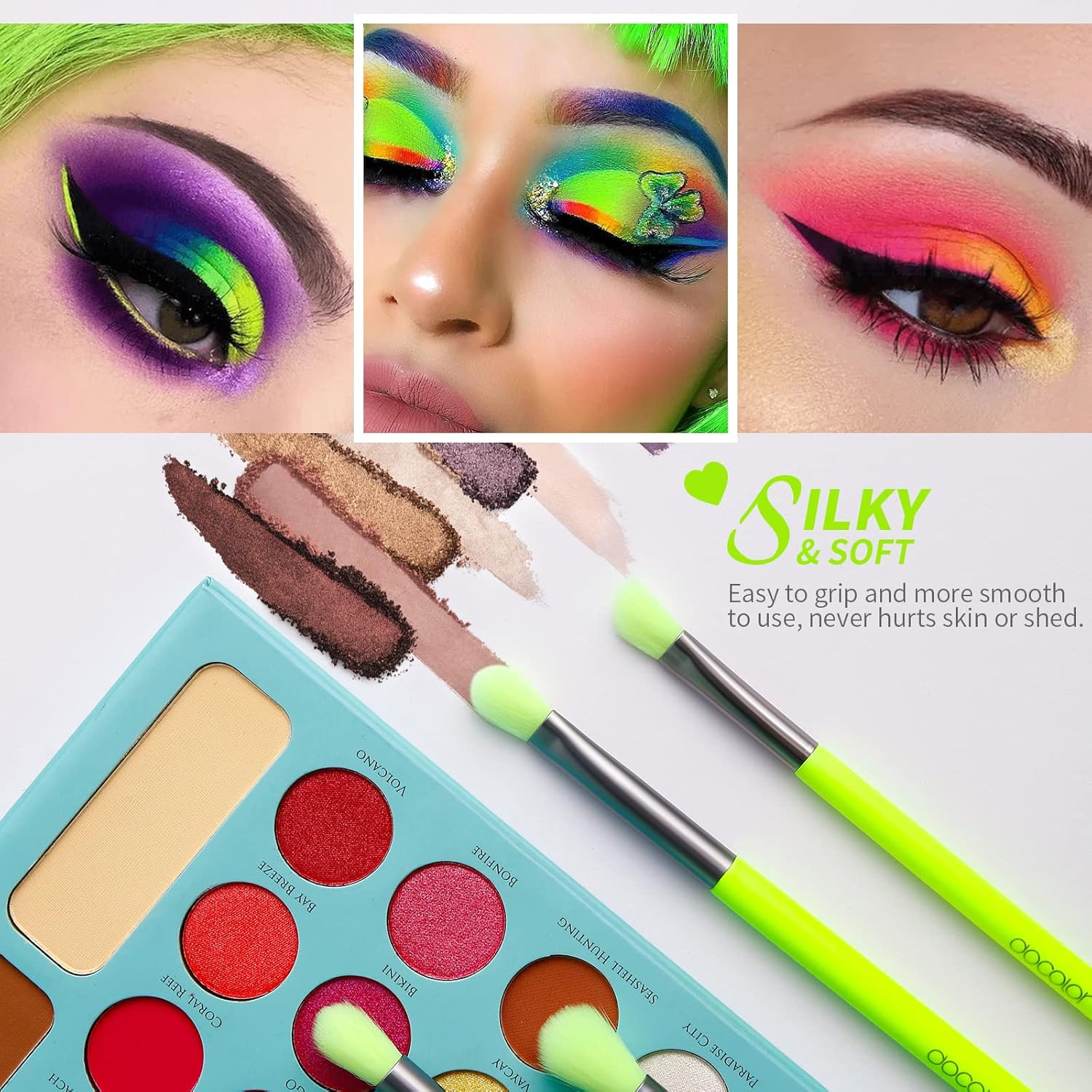 Docolor Eyeshadow Brush Set 15Pcs Eye Makeup Brushes Professional Makeup Brush Set Eye Shadow Blending Concealer Eyebrow Eyelash Eye Liners Premium Synthetic Eyeshadow Crease Brow Brush, Neon Green - Image 3