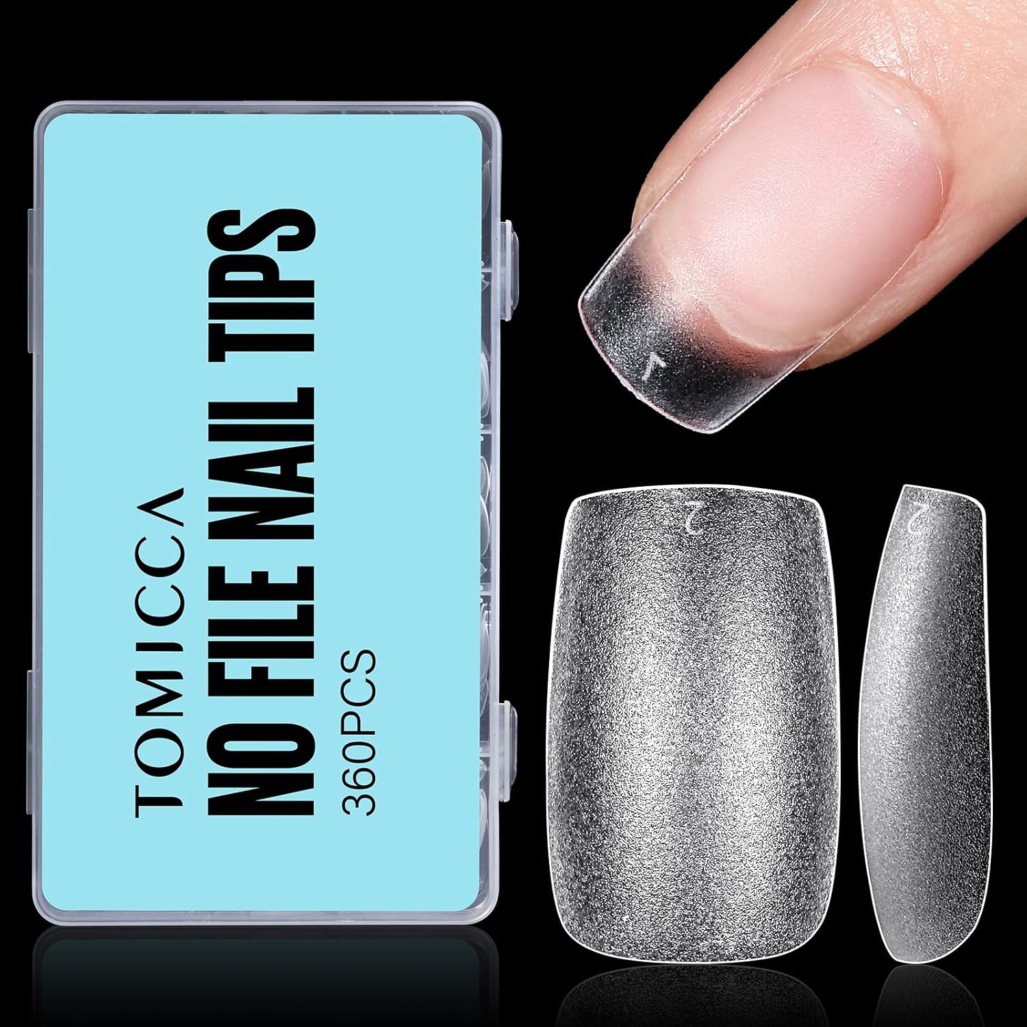 TOMICCA Short Square Gel Tips, No File Nail Tips Full Matte Cover, 360Pcs Soft Fake Acrylic Nail Tips Square for Home DIY Nail Salon 15 Sizes
