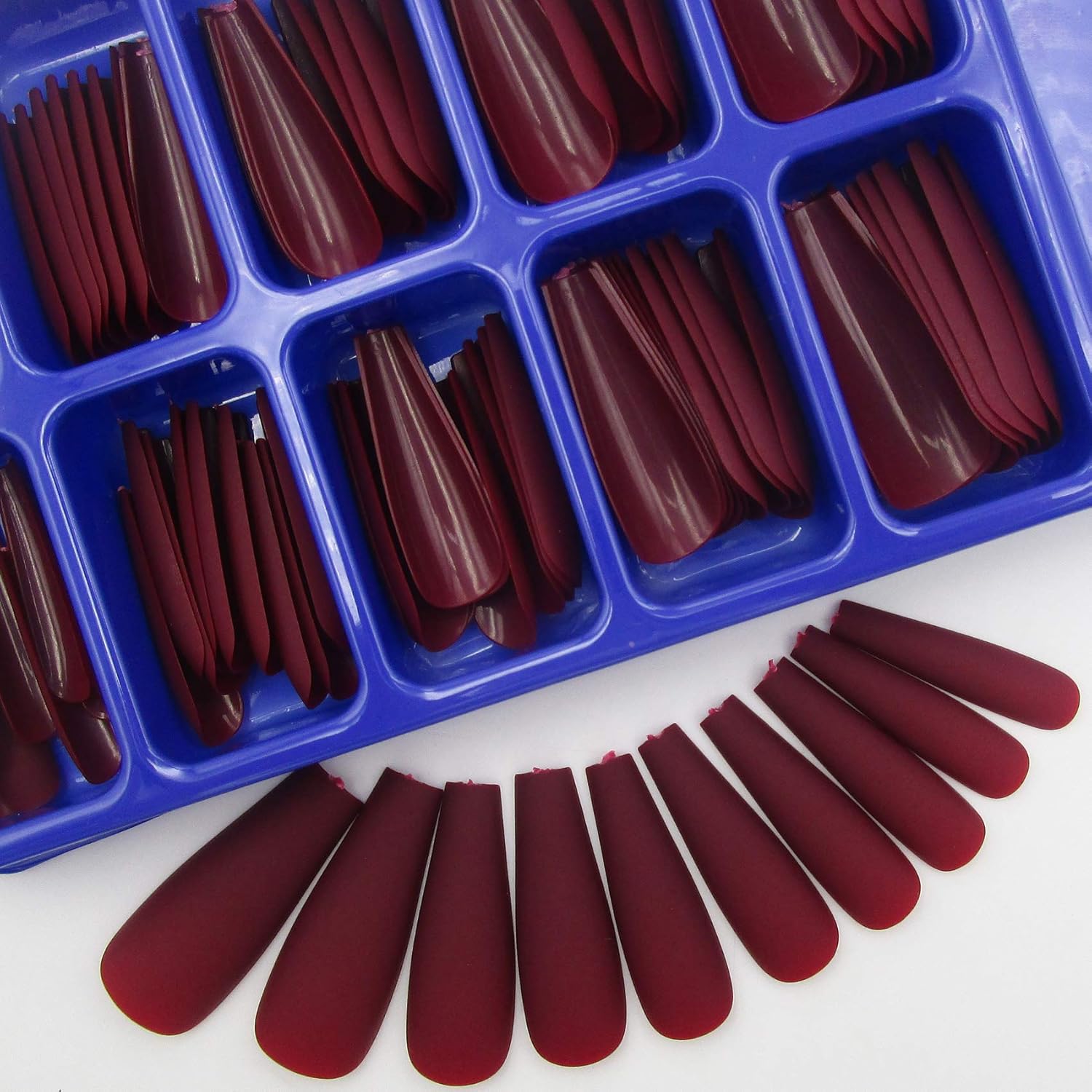 LoveOurHome 100pc Coffin Press on Nails Long Fake Nails Medium Ballerina Acrylic Press on Nail Coffin Nail Tips Matte Burgundy Artifical Nail Full Cover Presson on Fake Fingernails for Women Girls - Image 3