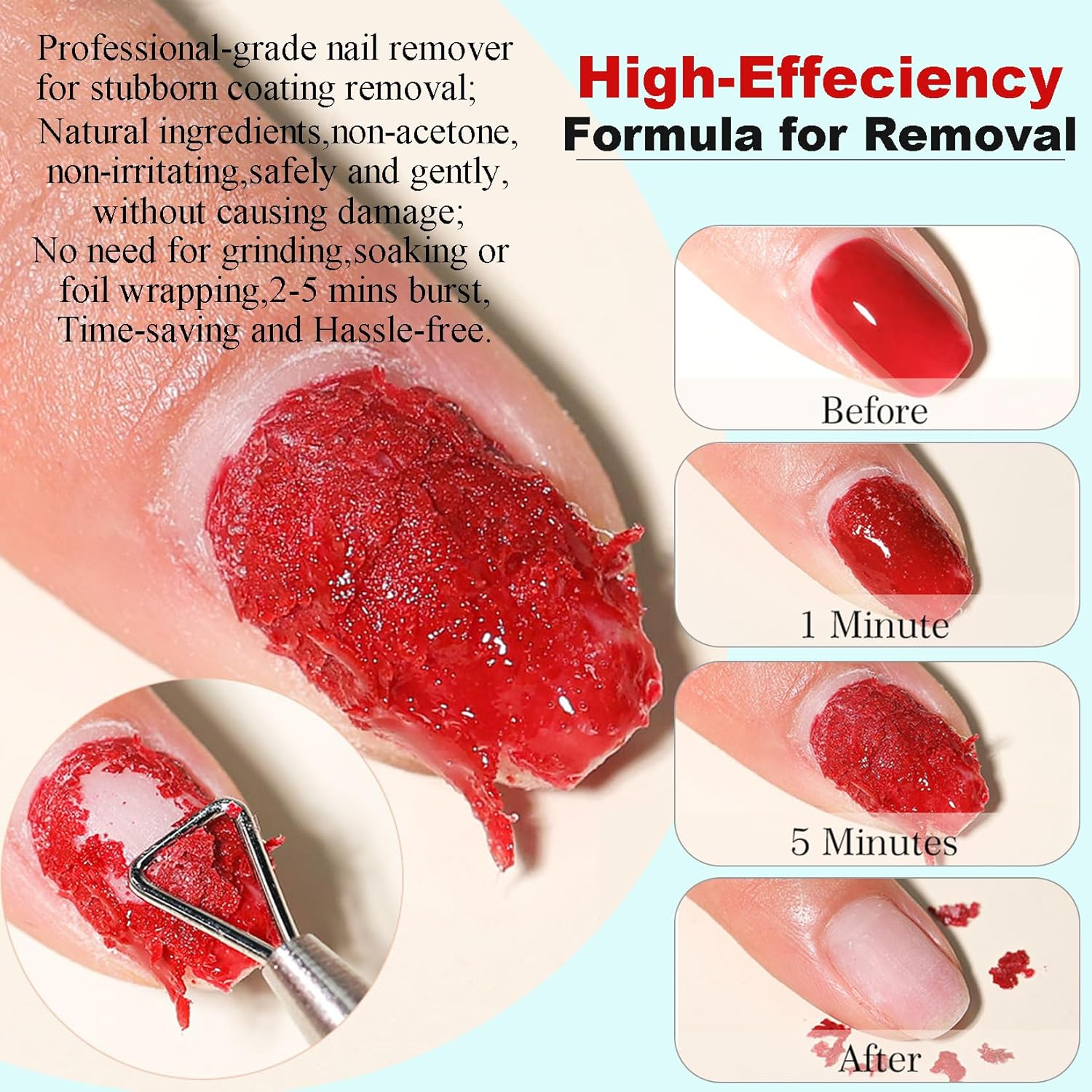 Gel Nail Polish Remover, Gel Remover Kit with Liquid Latex for Nails, No Need to Wrap or Soak, Removes Nail Polish in 2-5 Minutes, Acetone Free, Not Damage to Nails, with Manicure Tools - Image 3