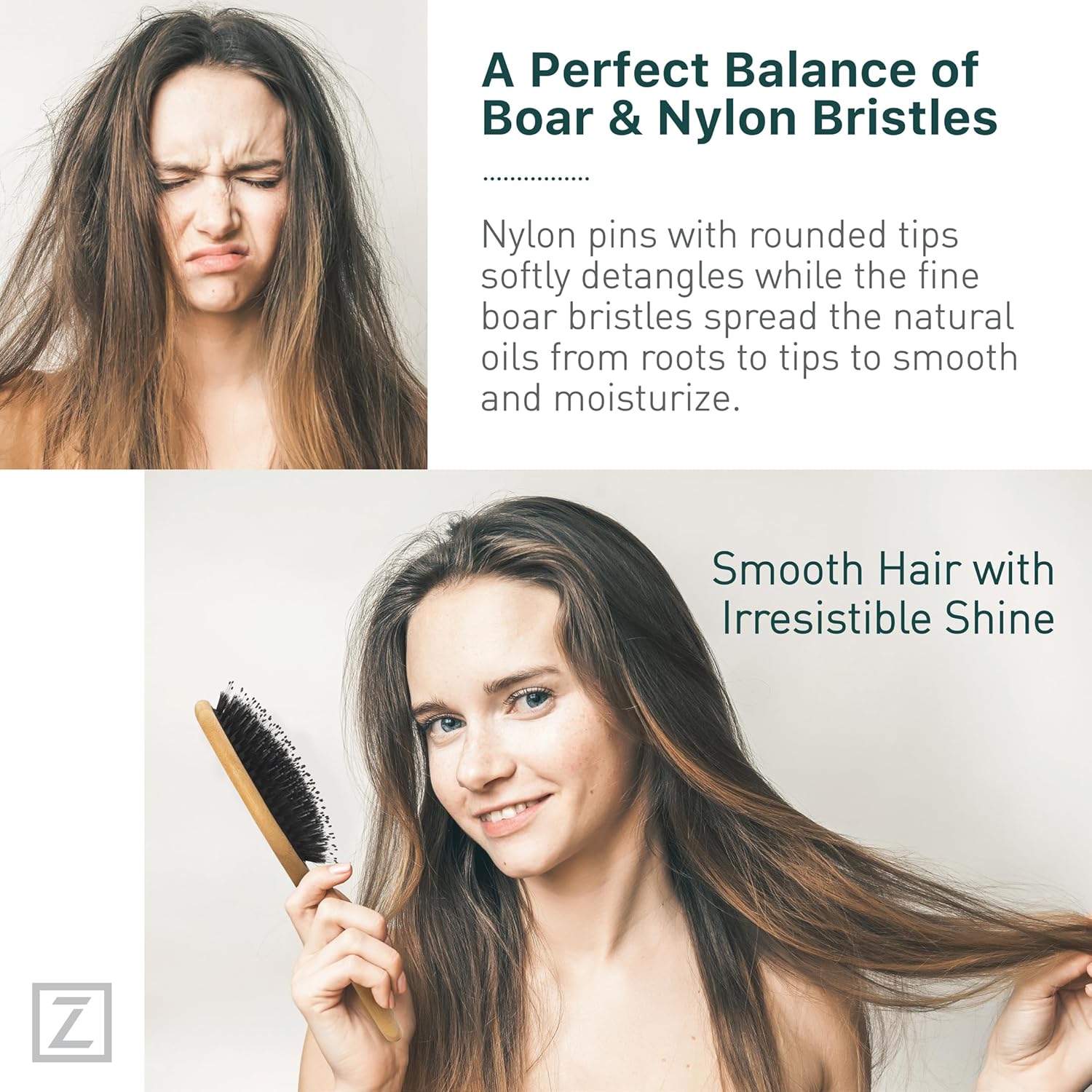 Natural Boar Bristle Hair Brush and Mini Brush Set, All Hair Types, Travel Size - Image 4