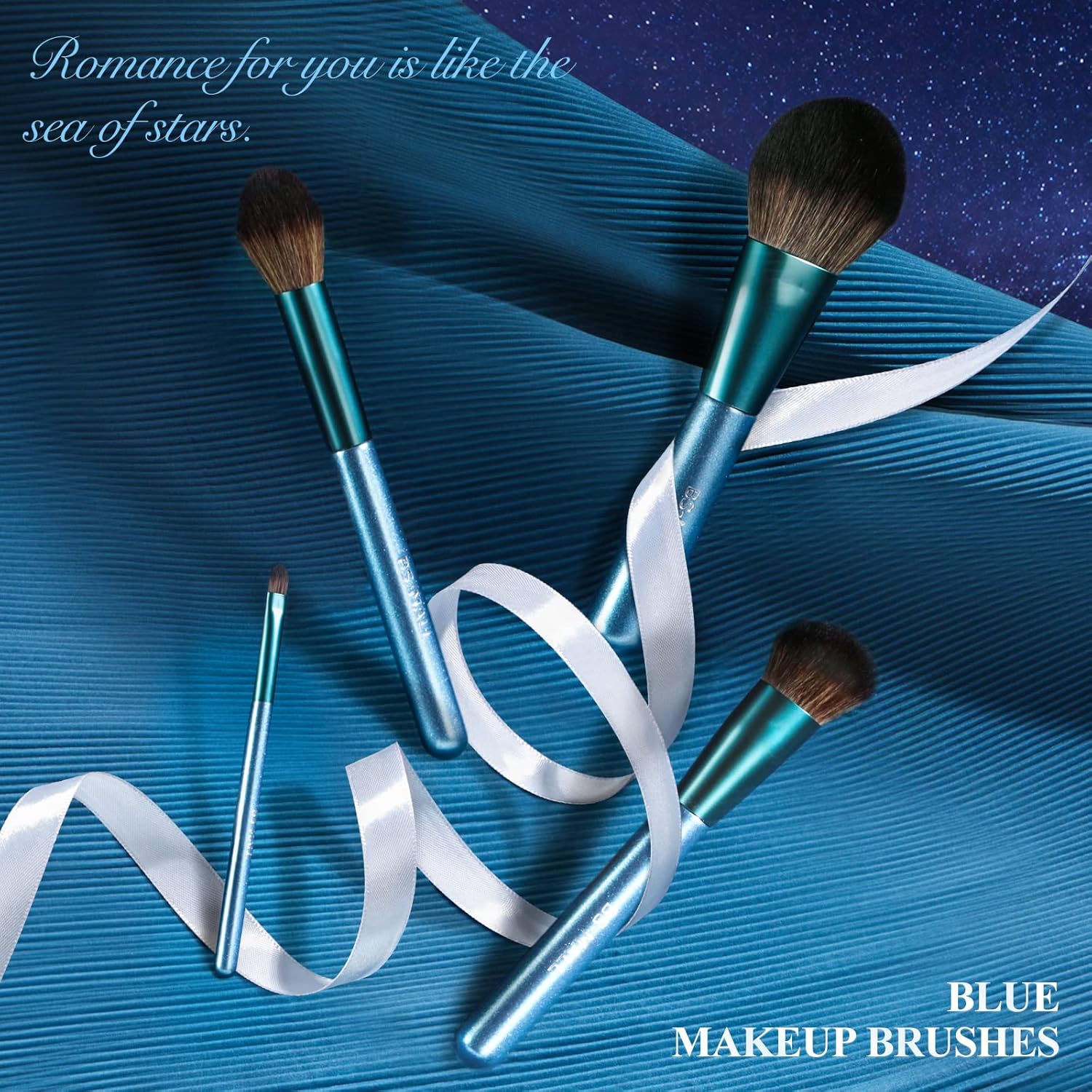 BS-MALL Makeup Brush Set 14Pcs Premium Synthetic Professional Makeup Brushes Foundation Powder Blending Concealer Eye shadows Blush Makeup Brush Kit Deep Starry Blue - Image 2