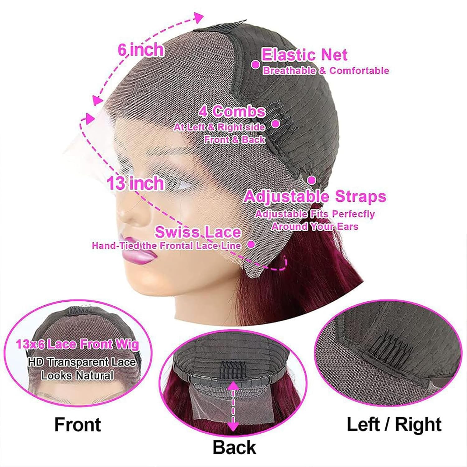 28 Inch 99j Burgundy Lace Front Wigs Human Hair Red Burgundy Wig Human Hair 180% Density 13x6 Body Wave Lace Front Wigs Pre Plucked Glueless Lace Front Wigs Human Hair Wigs for Women - Image 3