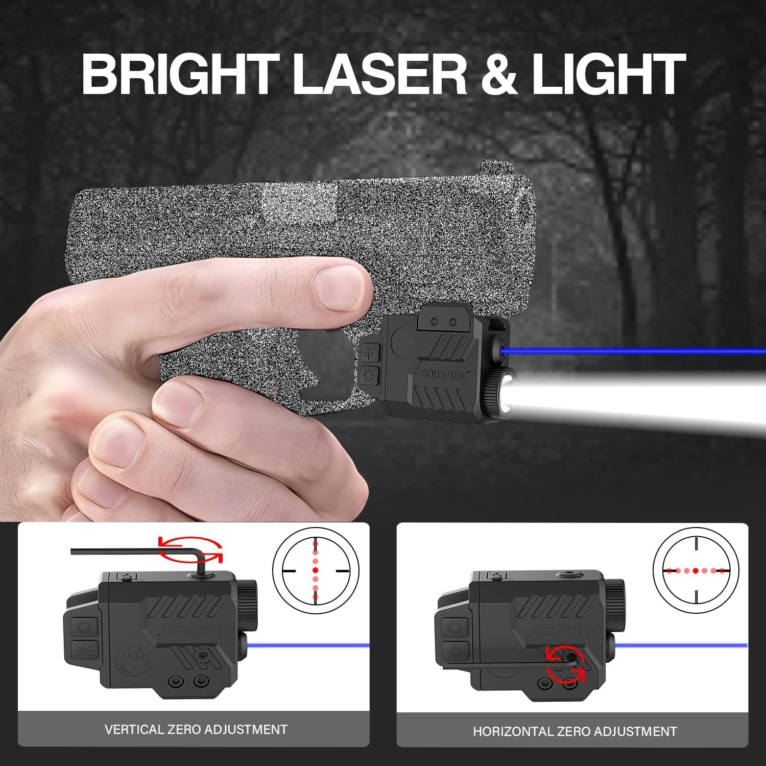 Solofish 800 Lumens Adjustable Pistol Light Laser Combo, Strobe Function Blue Laser and Tactical Light Fits for Full Size with Rail - Image 6