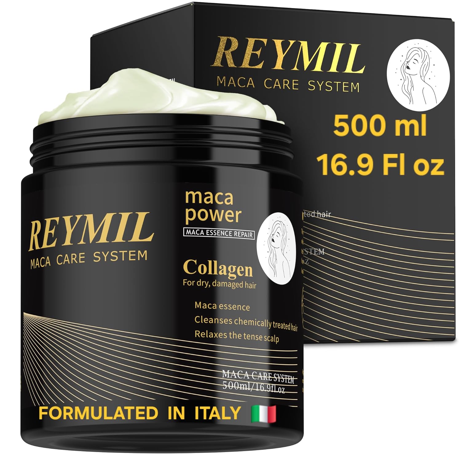 REYMIL-Collagen hair mask - hair treatment for dry damaged hair - Collagen Hair Treatment Deep Repair Conditioning Argan Oil Shine and Softness for Healthy Hair -16.9onz mascarilla para el cabello - Image 9
