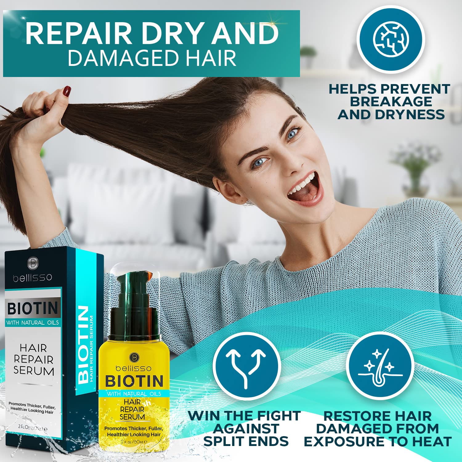 Biotin Hair Thickening Serum for Men and Women - Intense Strengthening Treatment Product with Natural Botanical Oil Blend to Help Boost Thin Hair - Repair Thinning Hair, Increase Volume and Shine - Image 4