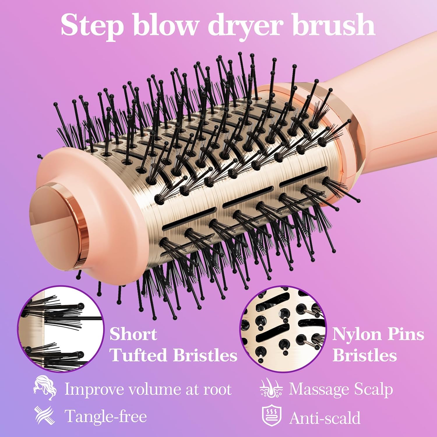 Hair Dryer Brush Blow Dryer Brush in One, 4-in-1 Hair Dryer Brush Blow Dryer with Oval Barrel, Mini Hot Air Brush for All Hair Types(Pink) - Image 6