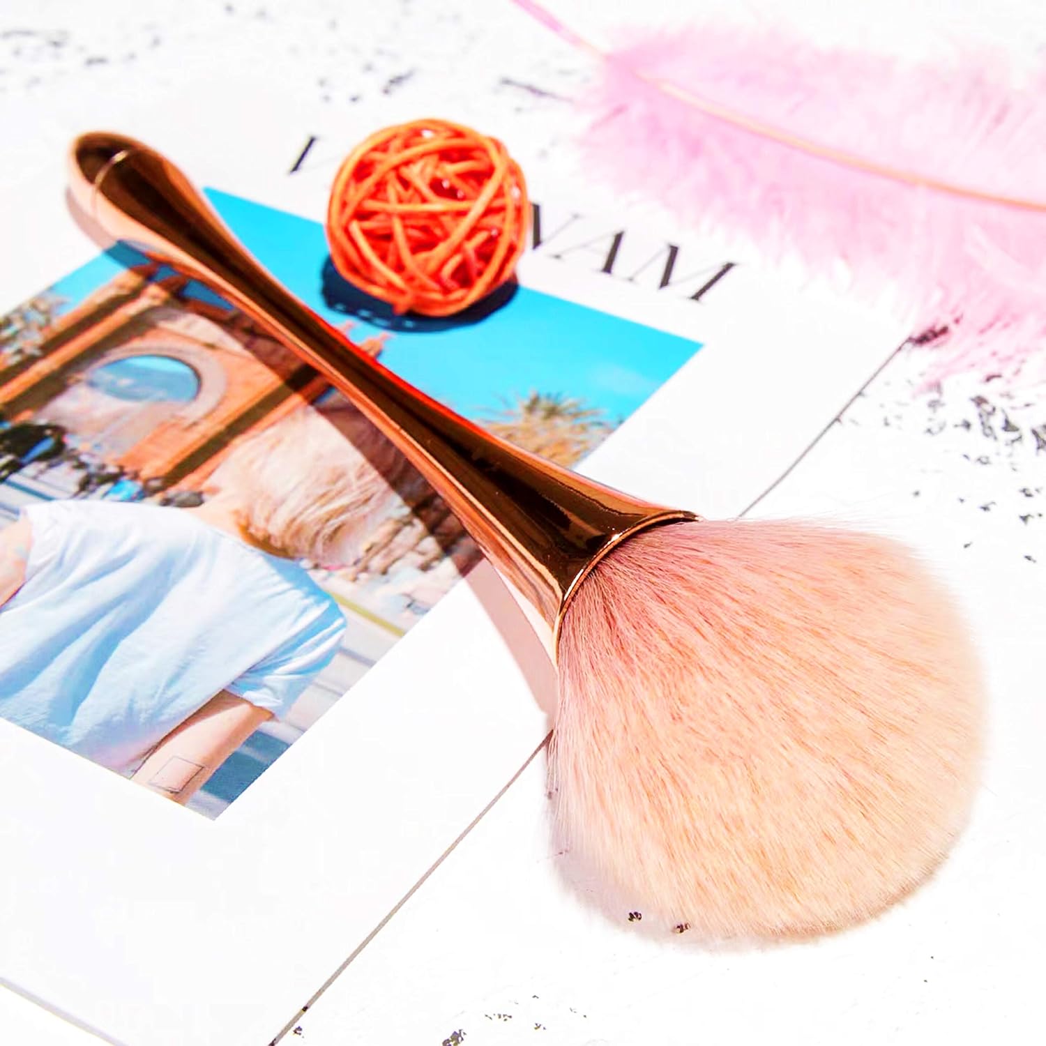 Super Large Mineral Powder Brush, Nail Brushes Kabuki Makeup Brushes Soft Fluffy Foundation Brush Blush Brush,Professional Powder Brushfor Daily Makeup(Rose Gold color) … - Image 2