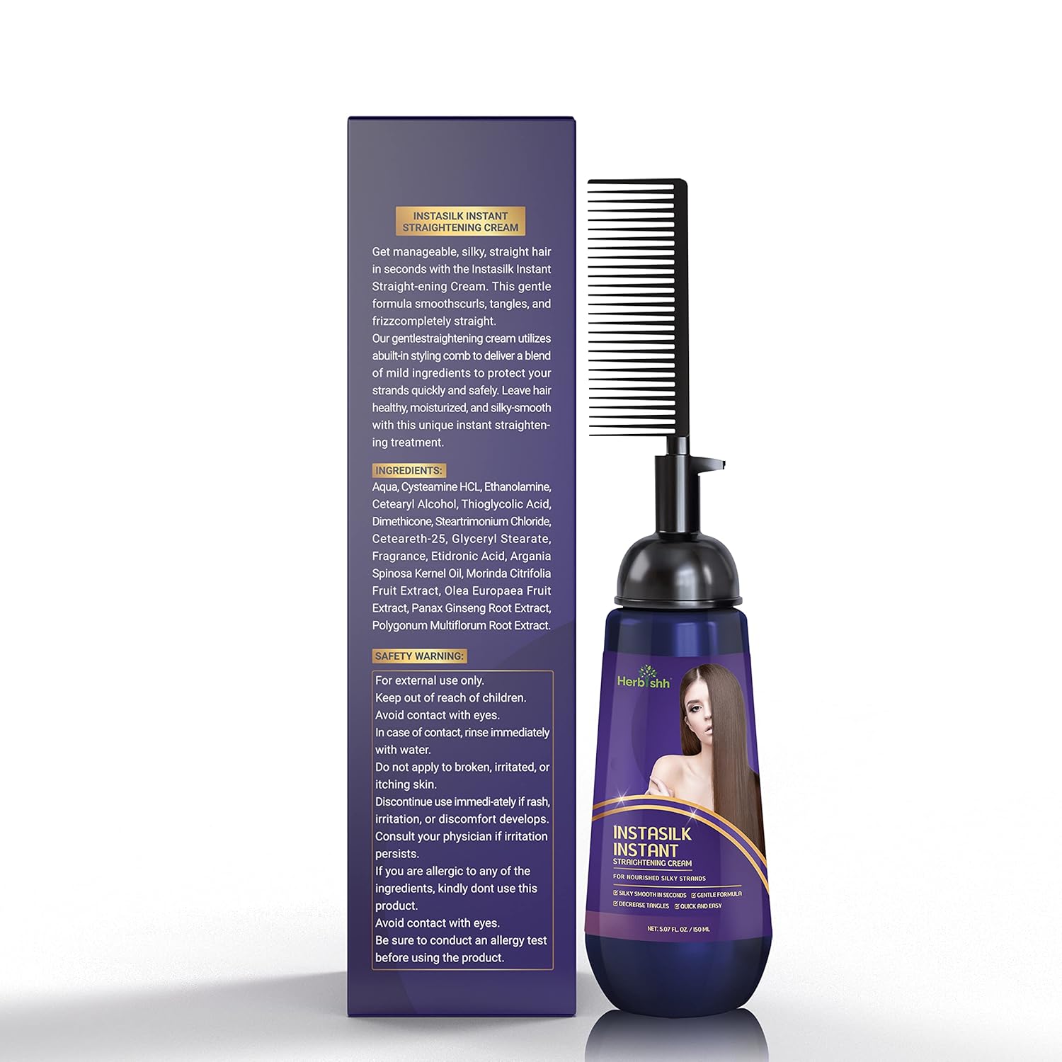 Herbishh Instant Hair Straightener Cream with Comb 150 ml Smooths Frizz & Curls - Image 7