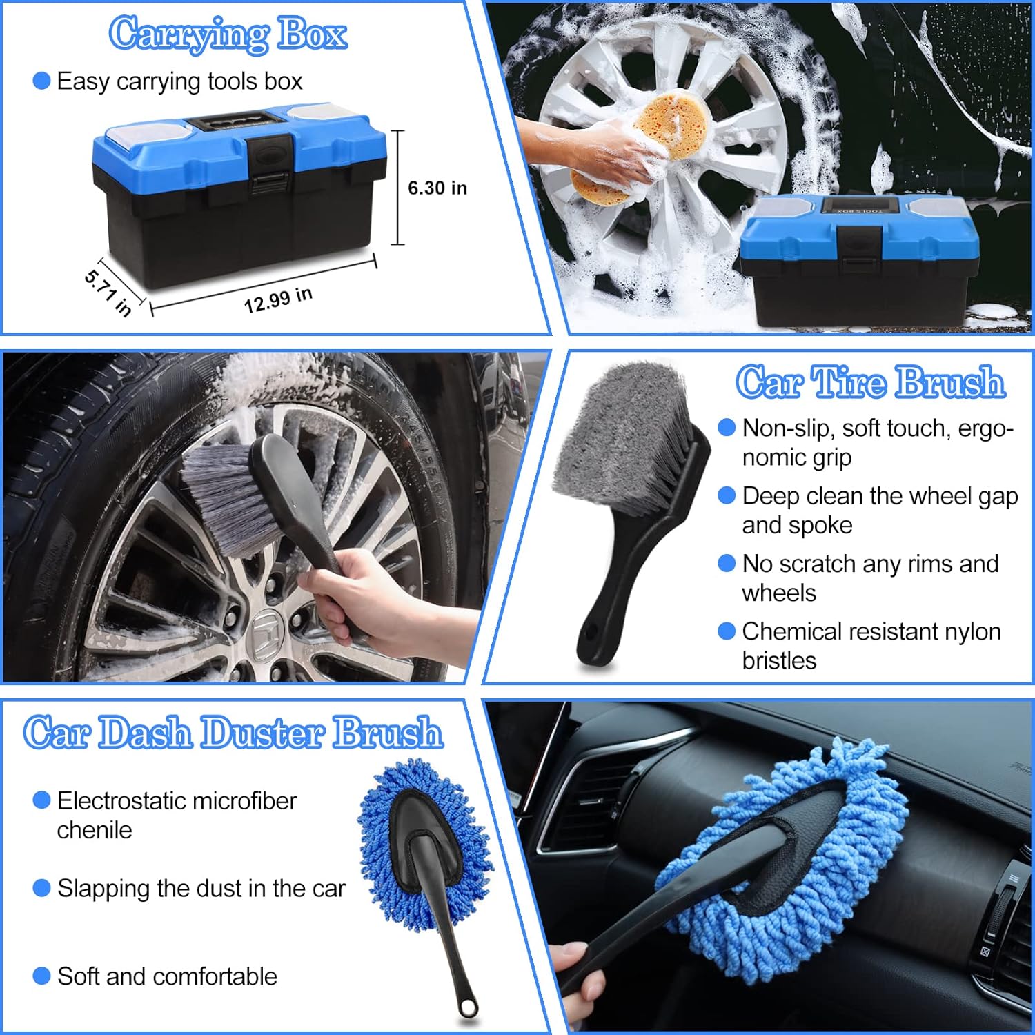27Pcs Car Detailing Kit, Car Detailing Brush Set, Auto Detailing Drill Brush Set, Car Detailing Brushes, Car Wash Kit, Car Accessories, Car Cleaning Tools Kit for Interior, Exterior, Wheels - Image 2
