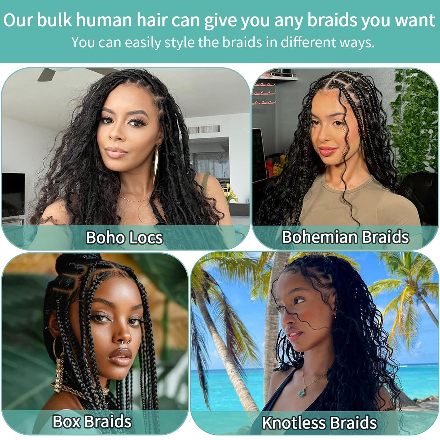 Human Braiding Hair for Boho Braids Human Hair 110g 16 Inch Curly Boho Hair for Braiding Knotless 12A Deep Wave Bohemian 3 Bundles/Pack Caramel Honey Blonde - Image 4