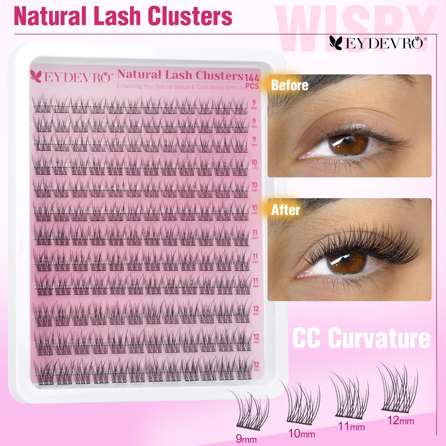 EYDEVRO Wispy Lash Clusters Natural Eyelash Clusters 9-12mm Cluster Eyelash Extensions Lightweight Individual Lashes Soft Comfortable Reusable Cluster Lashes for Hooded Eyes and Beginners - Image 3