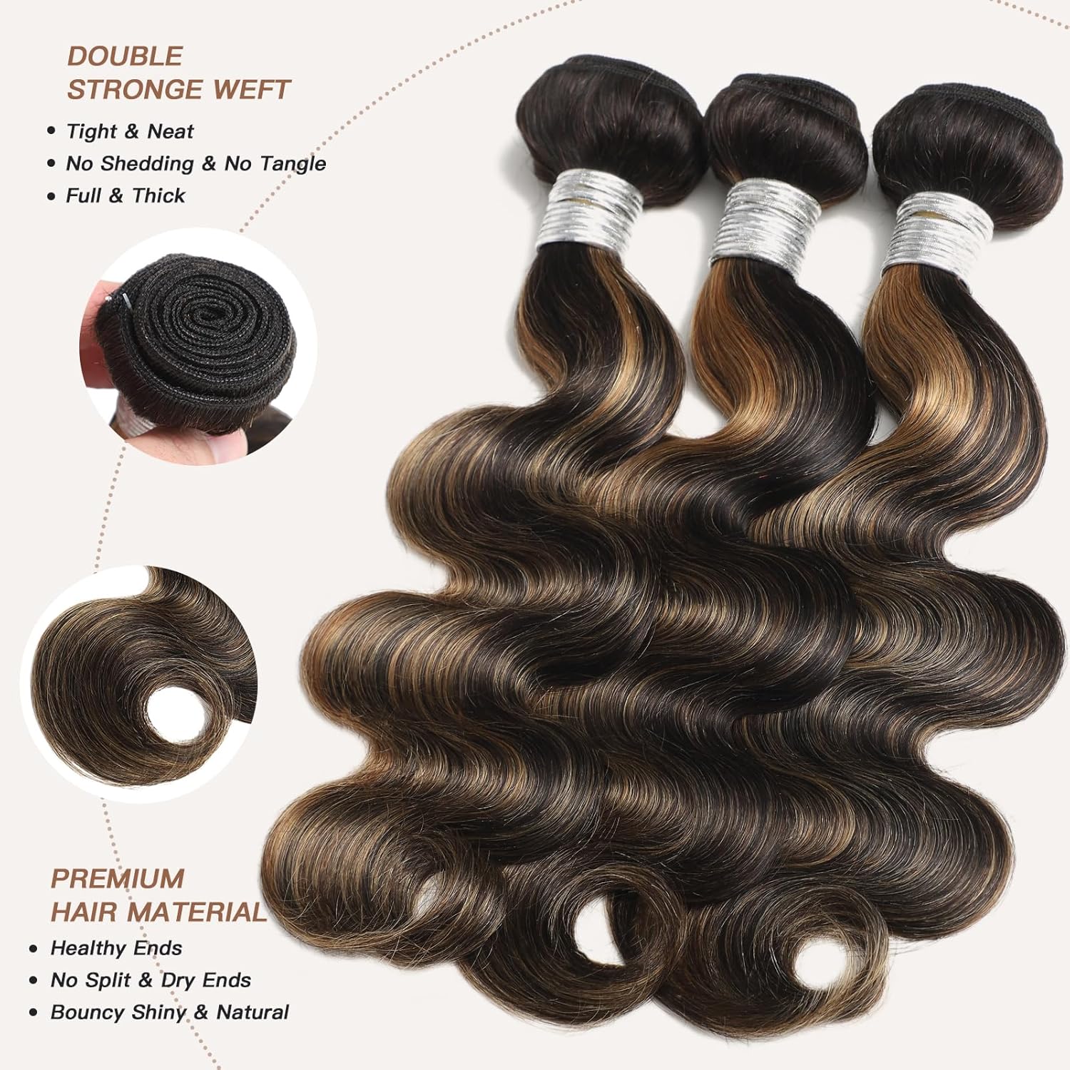 Honey Blonde Ombre Balayage Body Wave Human Hair 3 Bundles 10 12 14 Inches with 10 Inch Closure - Image 3